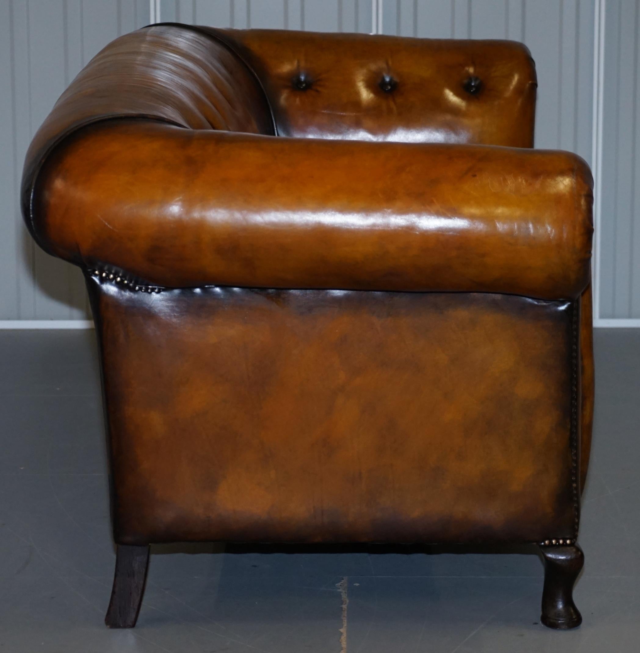 1 of 2 Restored Victorian Club Chesterfield Hand Dyed Leather Sofas Kilim Seat For Sale 8