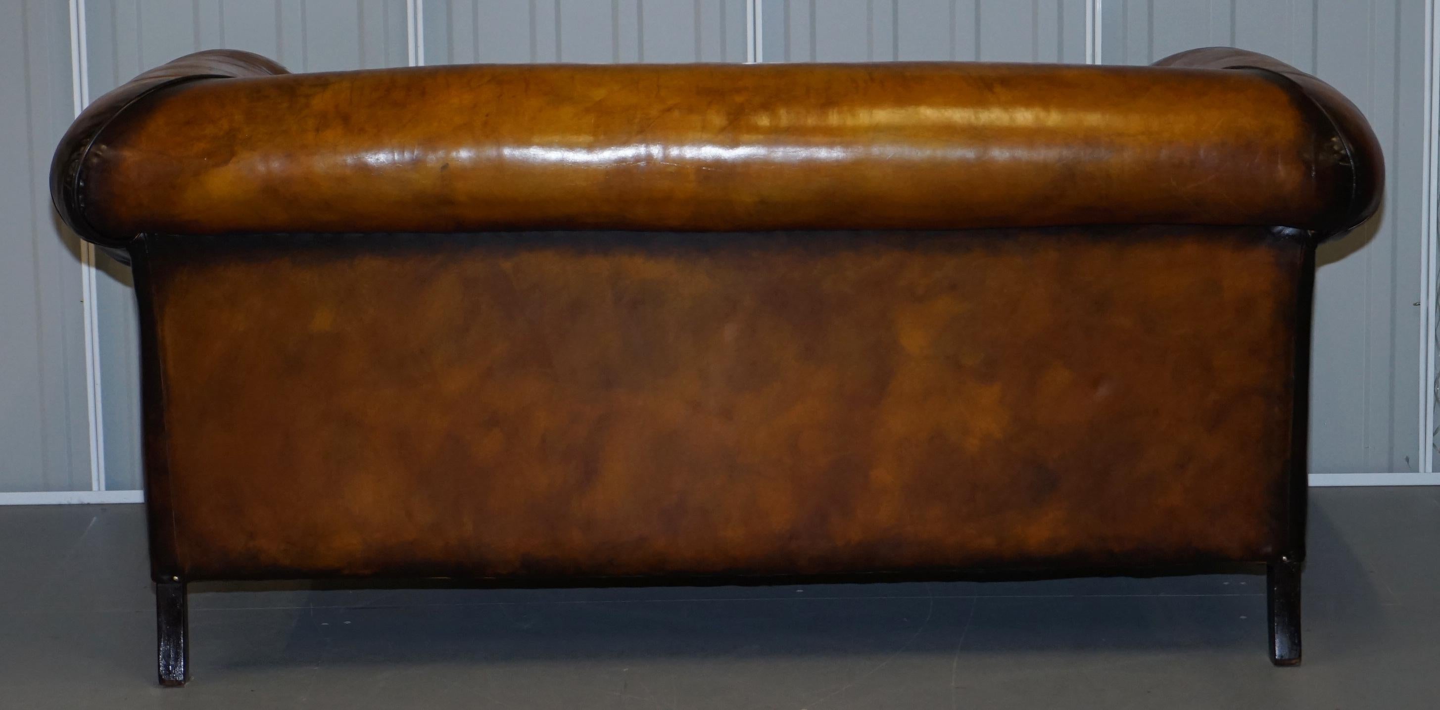 1 of 2 Restored Victorian Club Chesterfield Hand Dyed Leather Sofas Kilim Seat For Sale 10