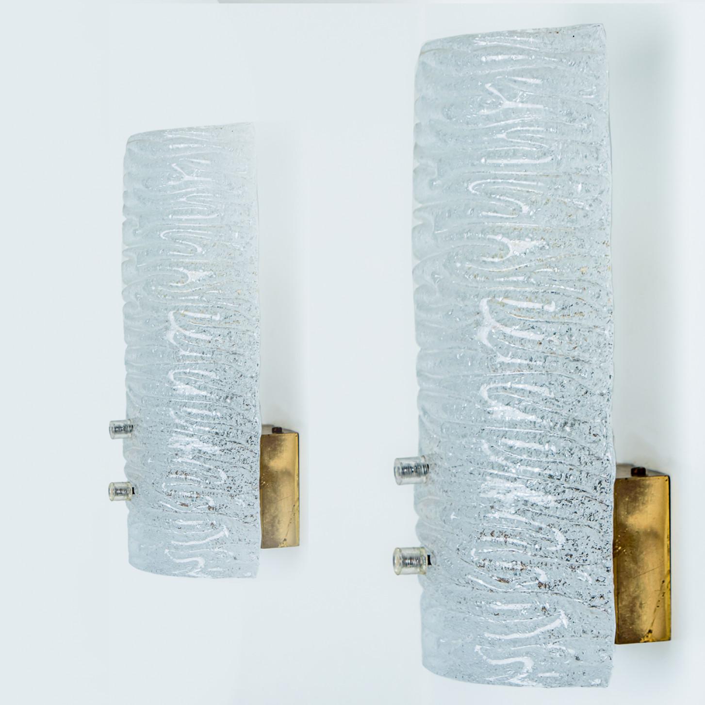 1 of 2 Ribble Textured Glass Brass Wall Lights by J.T. Kalmar, Austria For Sale 4