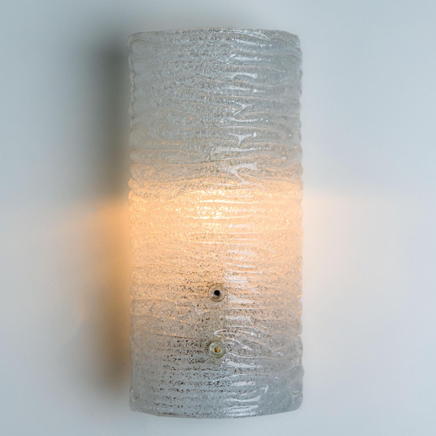 Mid-20th Century 1 of 2 Ribble Textured Glass Brass Wall Lights by J.T. Kalmar, Austria For Sale