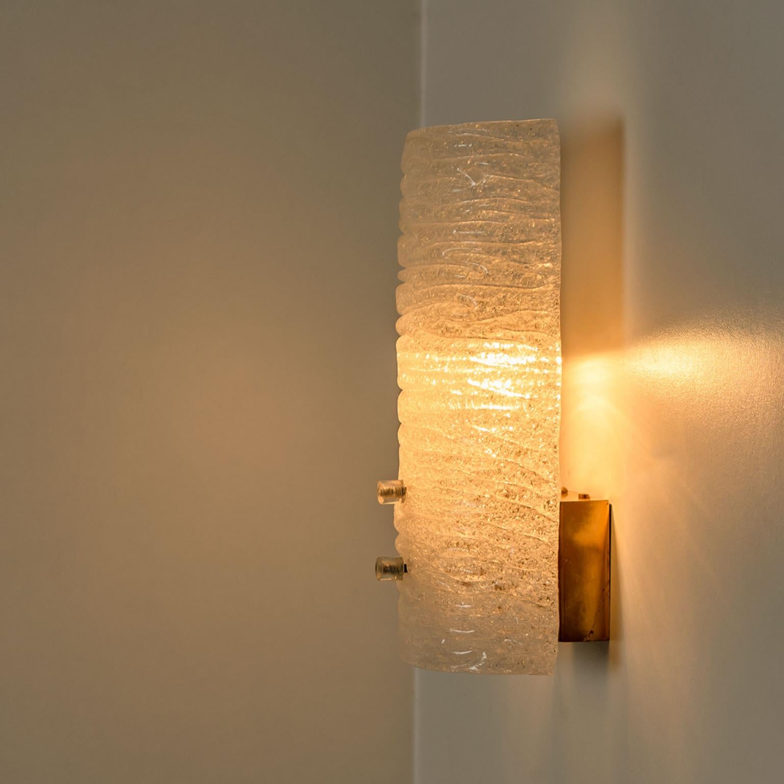 1 of 2 Ribble Textured Glass Brass Wall Lights by J.T. Kalmar, Austria For Sale 1