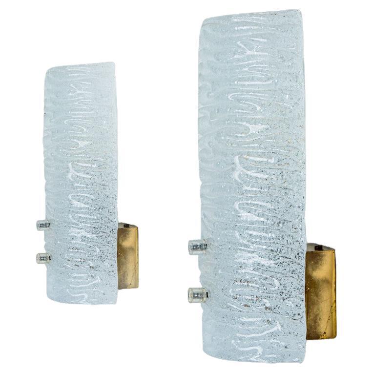 1 of 2 Ribble Textured Glass Brass Wall Lights by J.T. Kalmar, Austria For Sale
