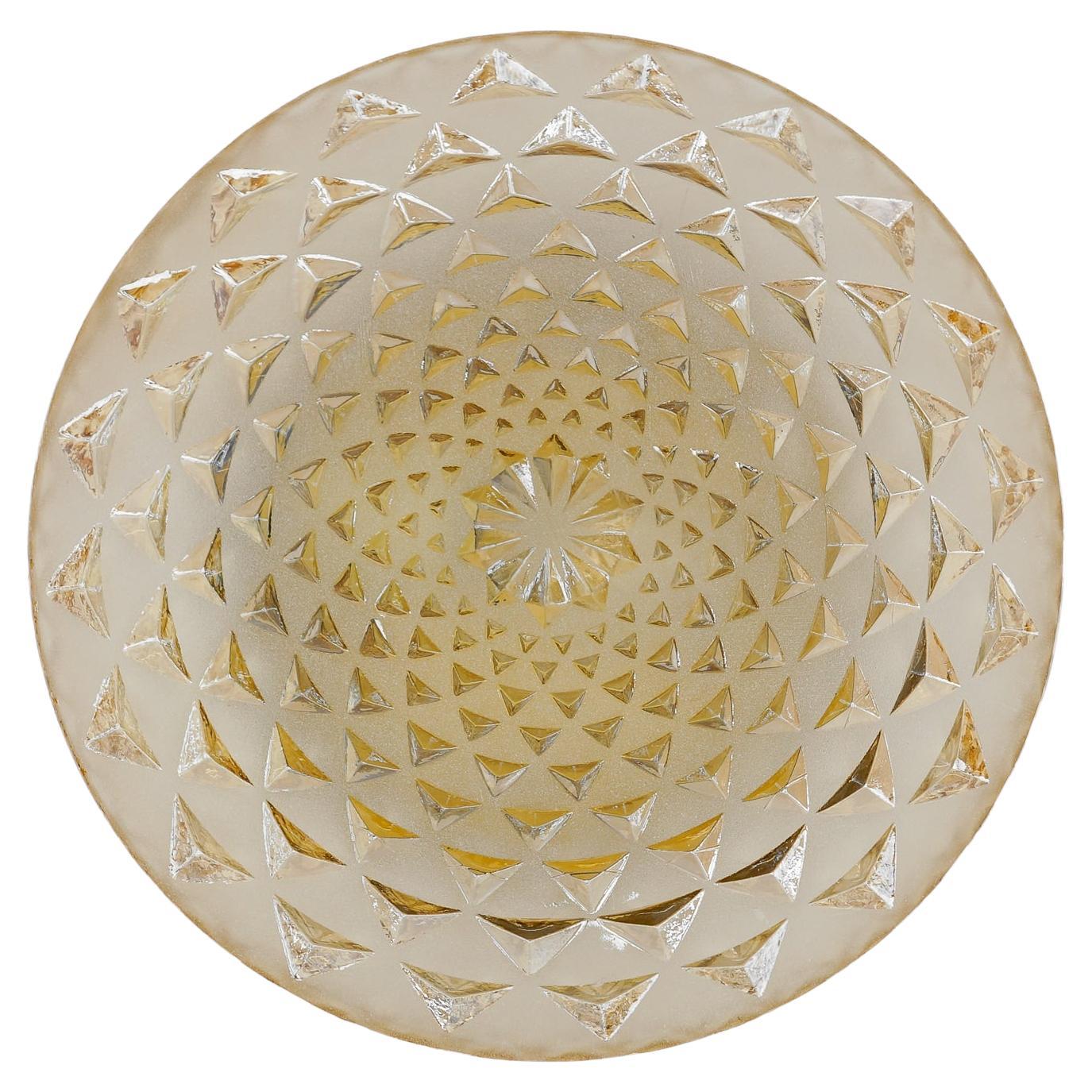 1 of 2 Round Geometric Satin Amber Glass Flush Mount Light or Wall Lamp, 1960s