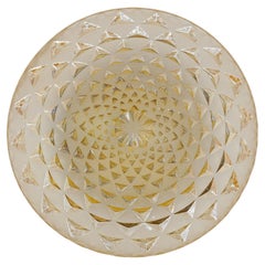 1 of 2 Round Geometric Satin Amber Glass Flush Mount Light or Wall Lamp, 1960s