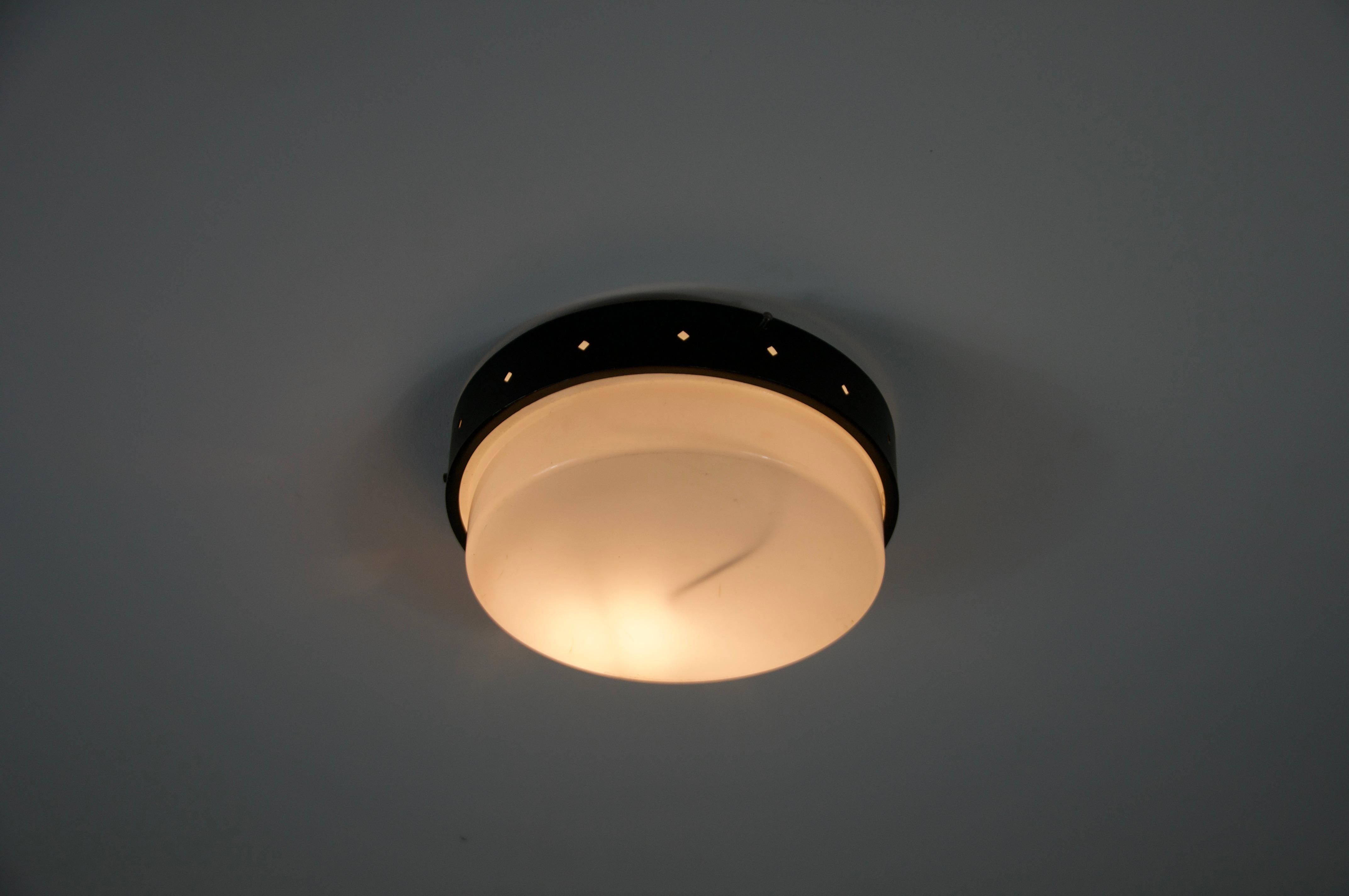 1 of 2 Round Mid-Century Flush Mount, 1960s, Italy For Sale 1