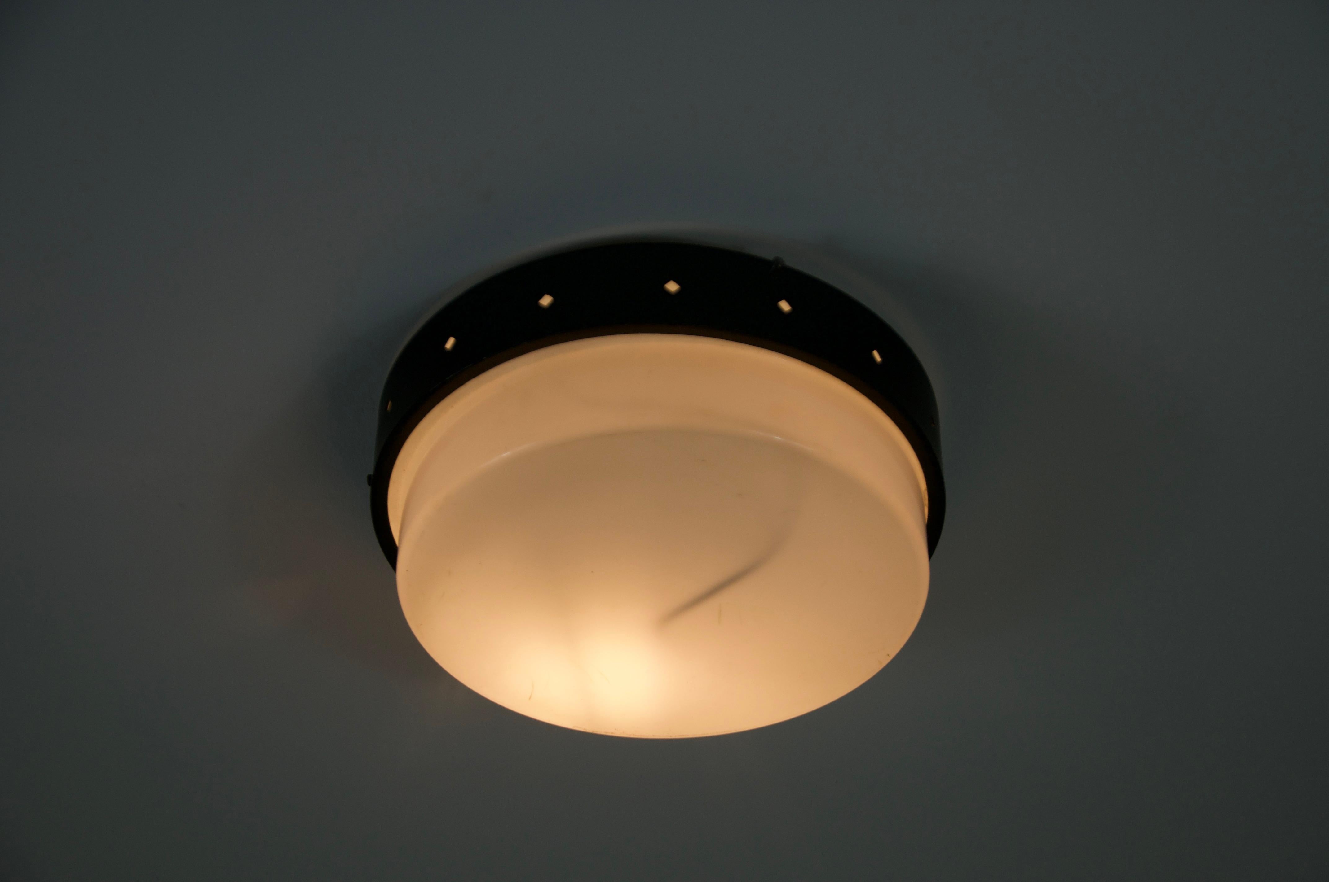 1 of 2 Round Mid-Century Flush Mount, 1960s, Italy For Sale 2