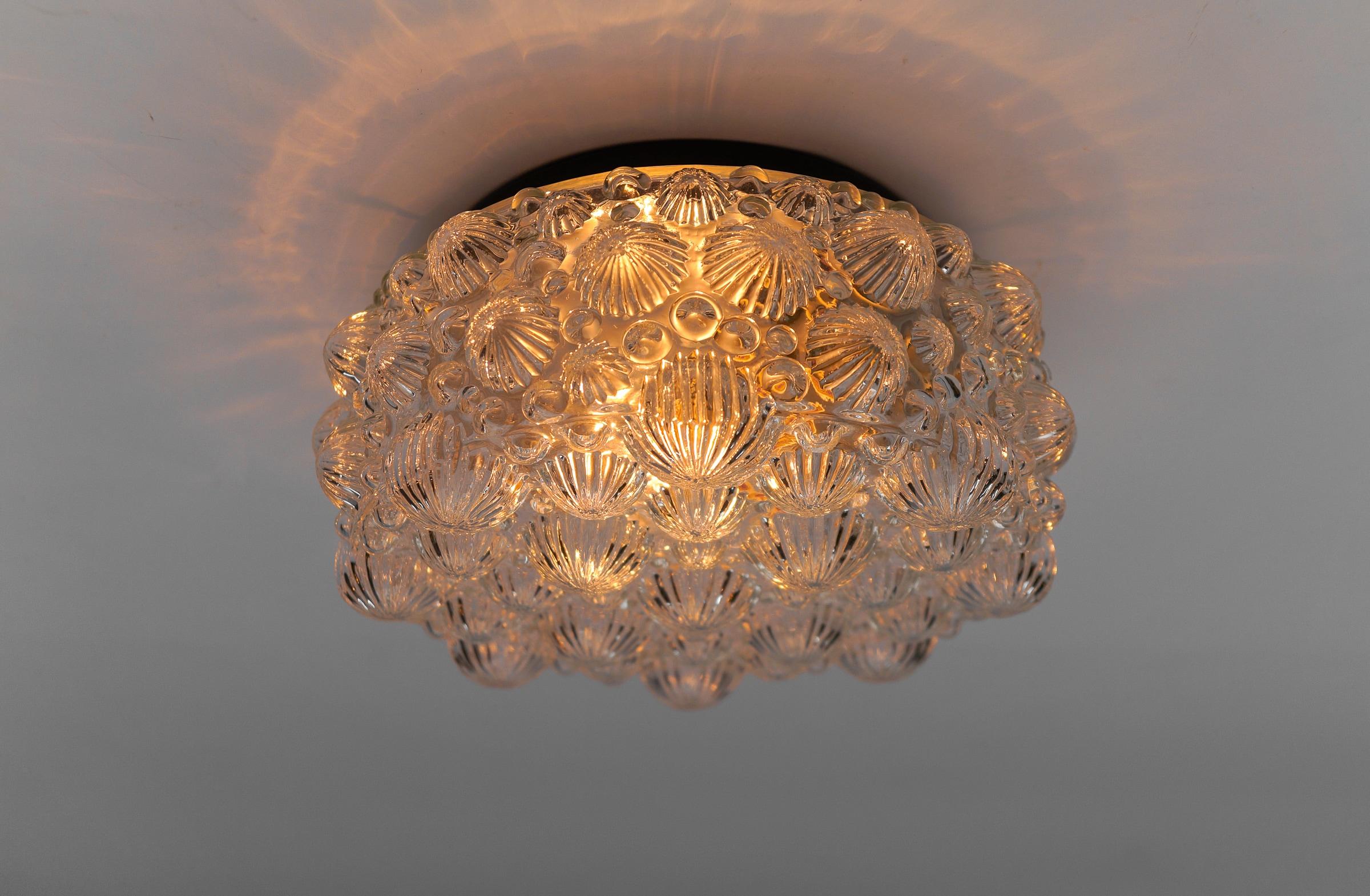 German 1. of 2 Round Mid-Century Modern 3D Fossil Shell Shape Flush Mount Lamp, 1960s   For Sale