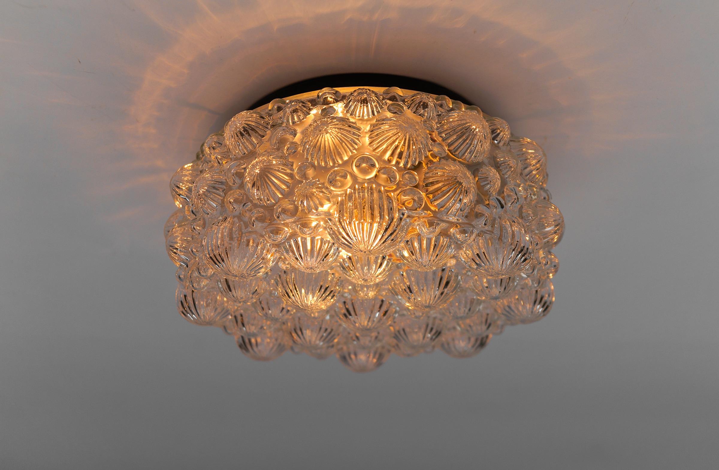 German 1. of 2 Round Mid-Century Modern 3D Fossil Shell Shape Flush Mount Lamp, 1960s For Sale
