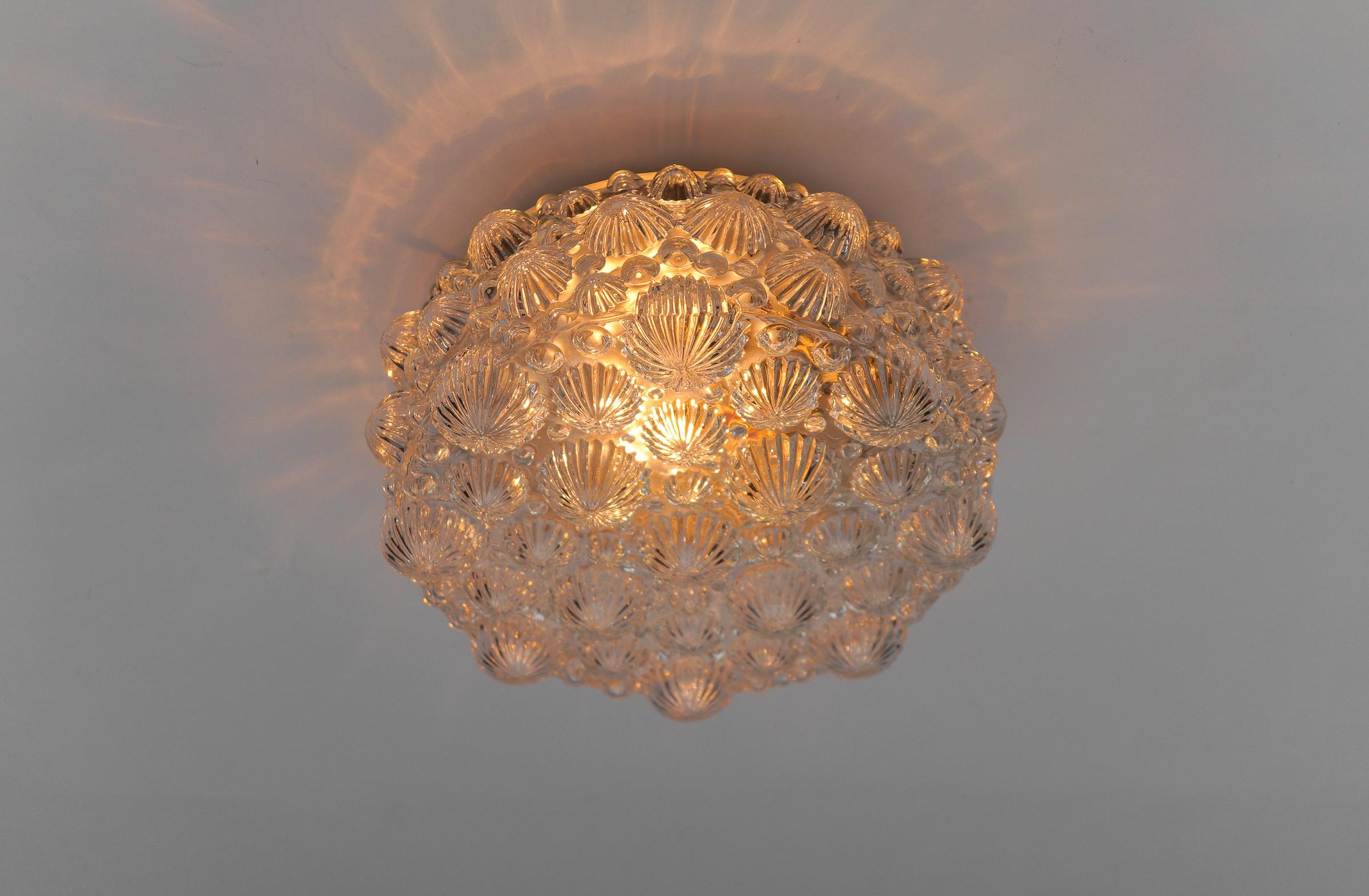 Mid-20th Century 1. of 2 Round Mid-Century Modern 3D Fossil Shell Shape Flush Mount Lamp, 1960s For Sale