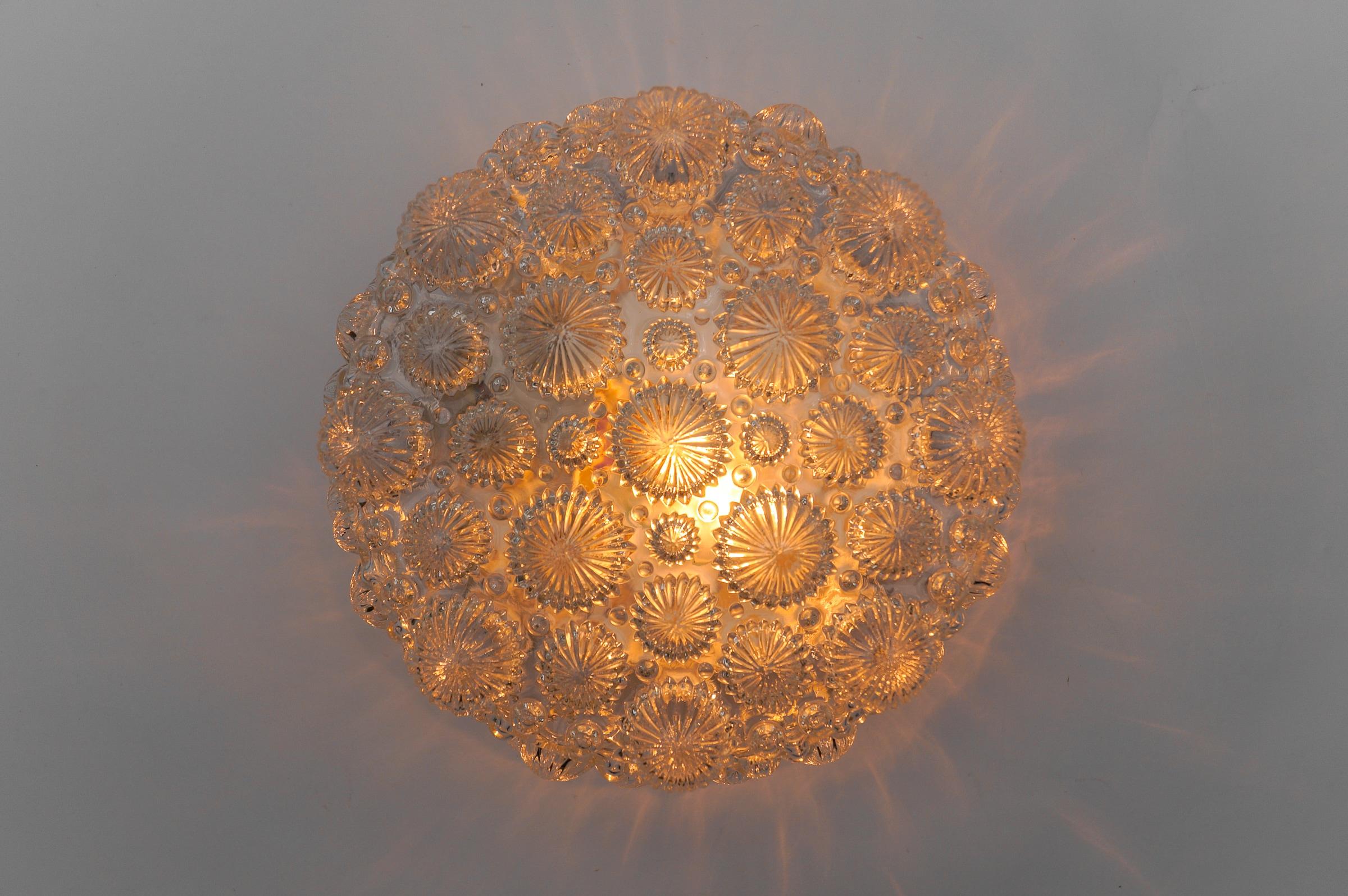 1. of 2 Round Mid-Century Modern 3D Fossil Shell Shape Flush Mount Lamp, 1960s For Sale 1