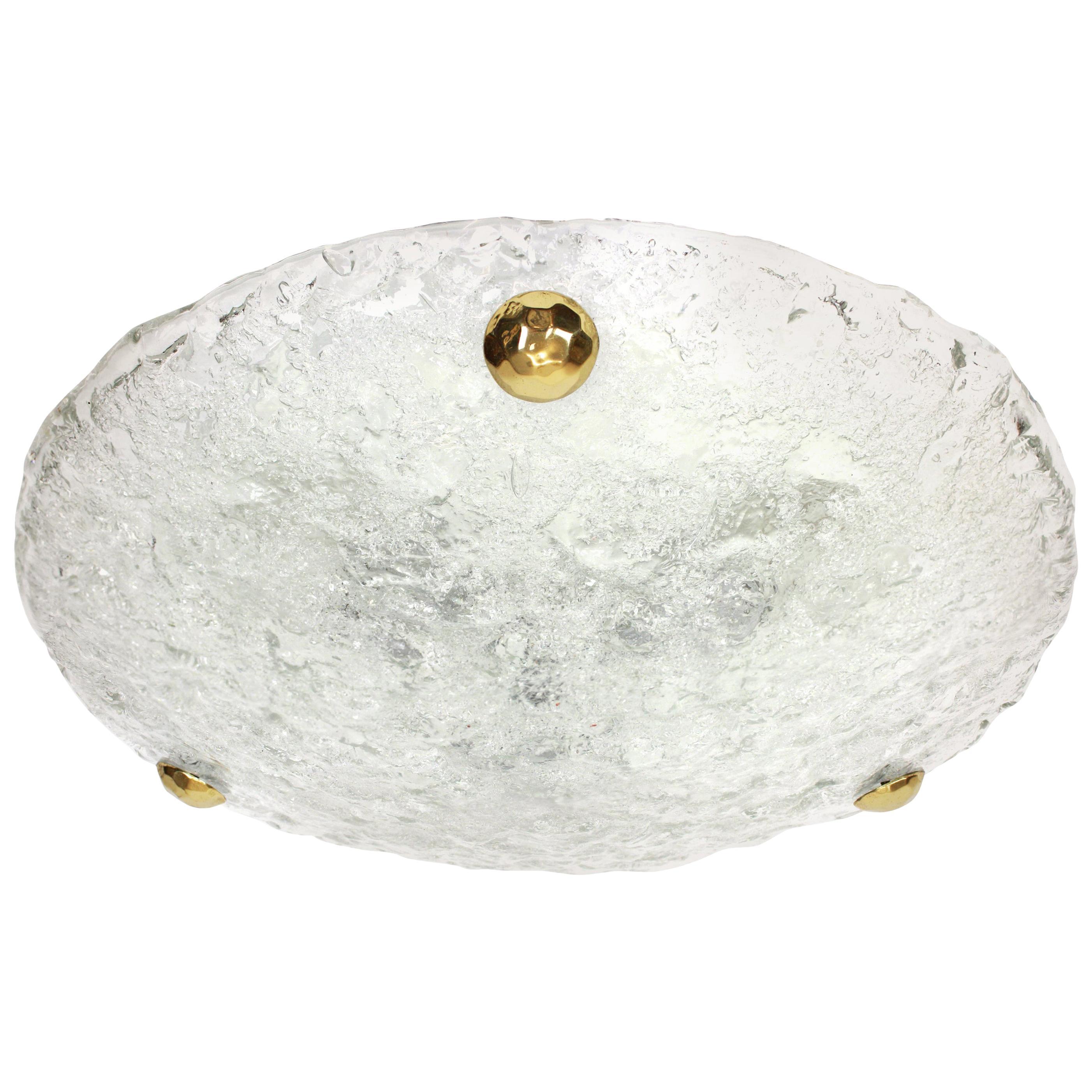 1 'of 2' Round Murano Ice Glass Flushmount by Hillebrand, Germany, 1970s For Sale 4