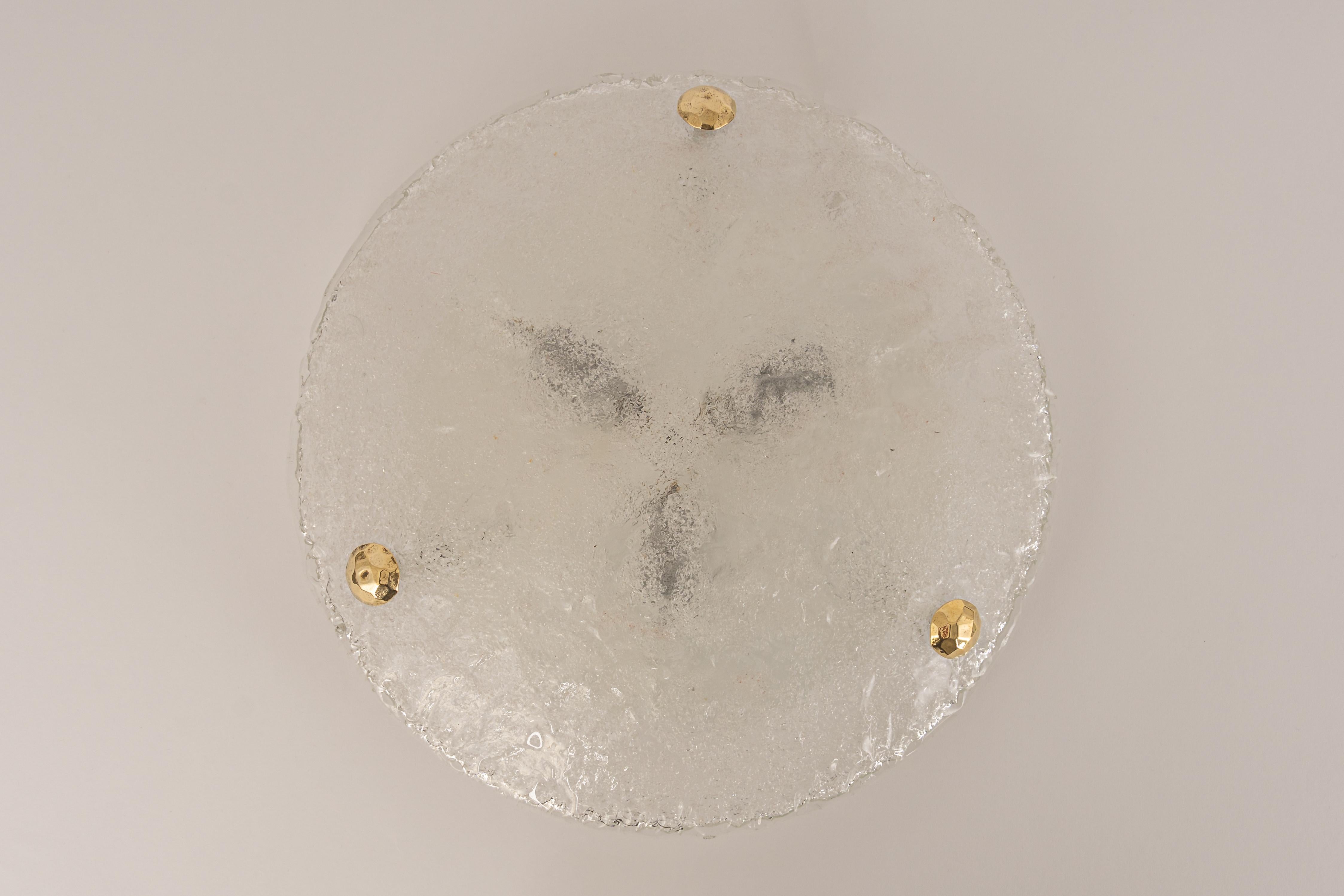 1 'of 2' Round Murano Ice Glass Flushmount by Hillebrand, Germany, 1970s In Good Condition For Sale In Aachen, NRW