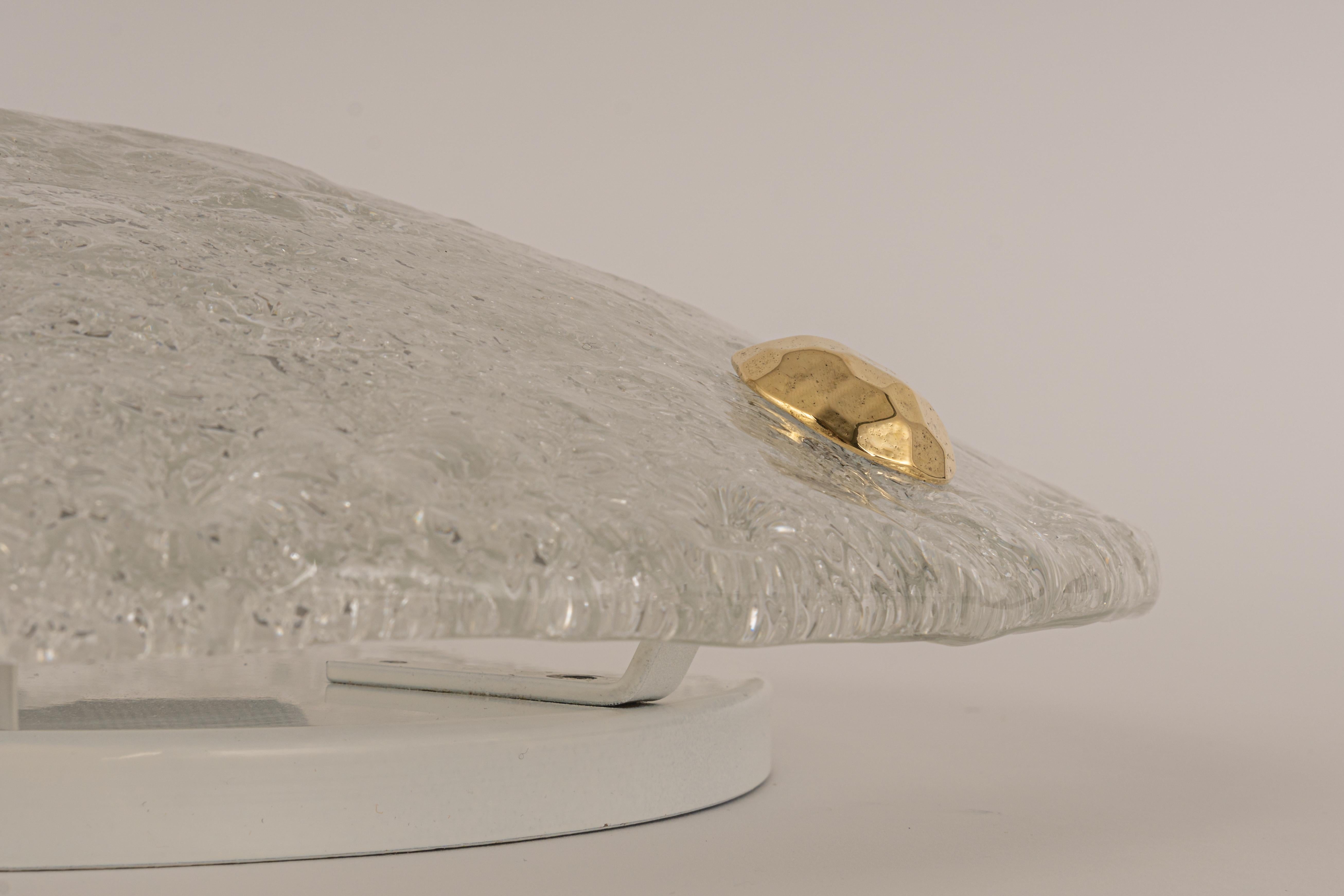 Late 20th Century 1 'of 2' Round Murano Ice Glass Flushmount by Hillebrand, Germany, 1970s For Sale