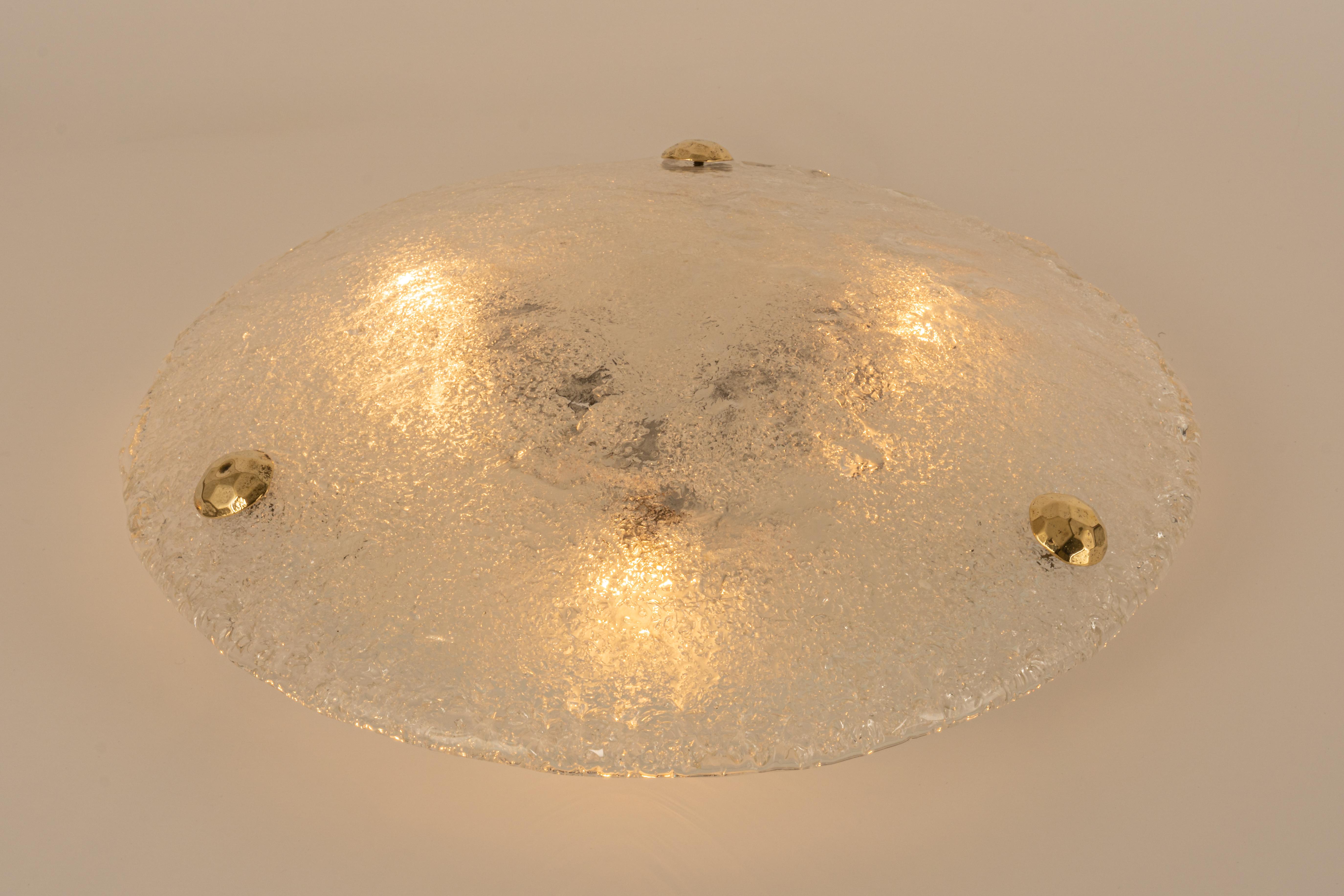 1 'of 2' Round Murano Ice Glass Flushmount by Hillebrand, Germany, 1970s For Sale 1