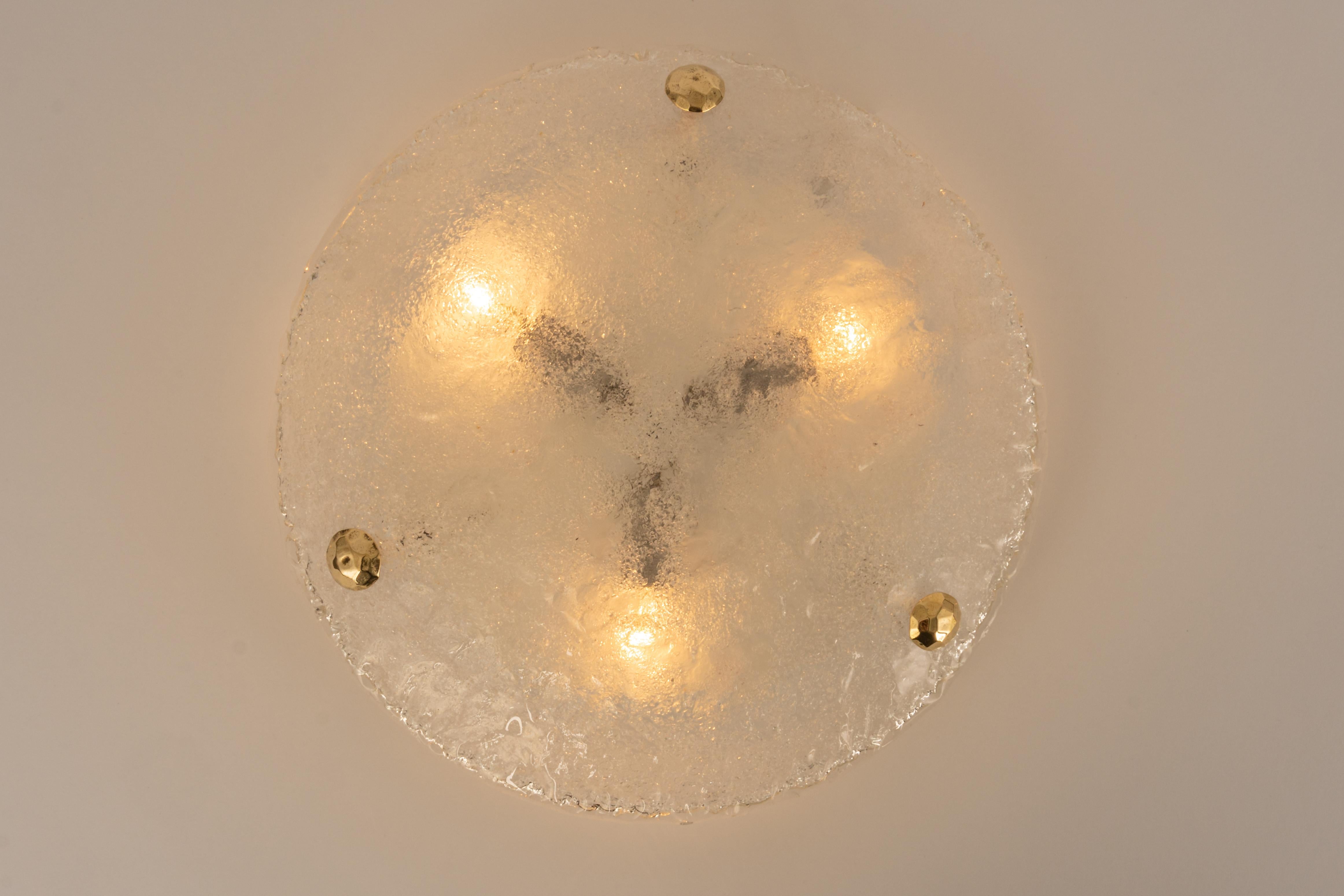 1 'of 2' Round Murano Ice Glass Flushmount by Hillebrand, Germany, 1970s For Sale 2
