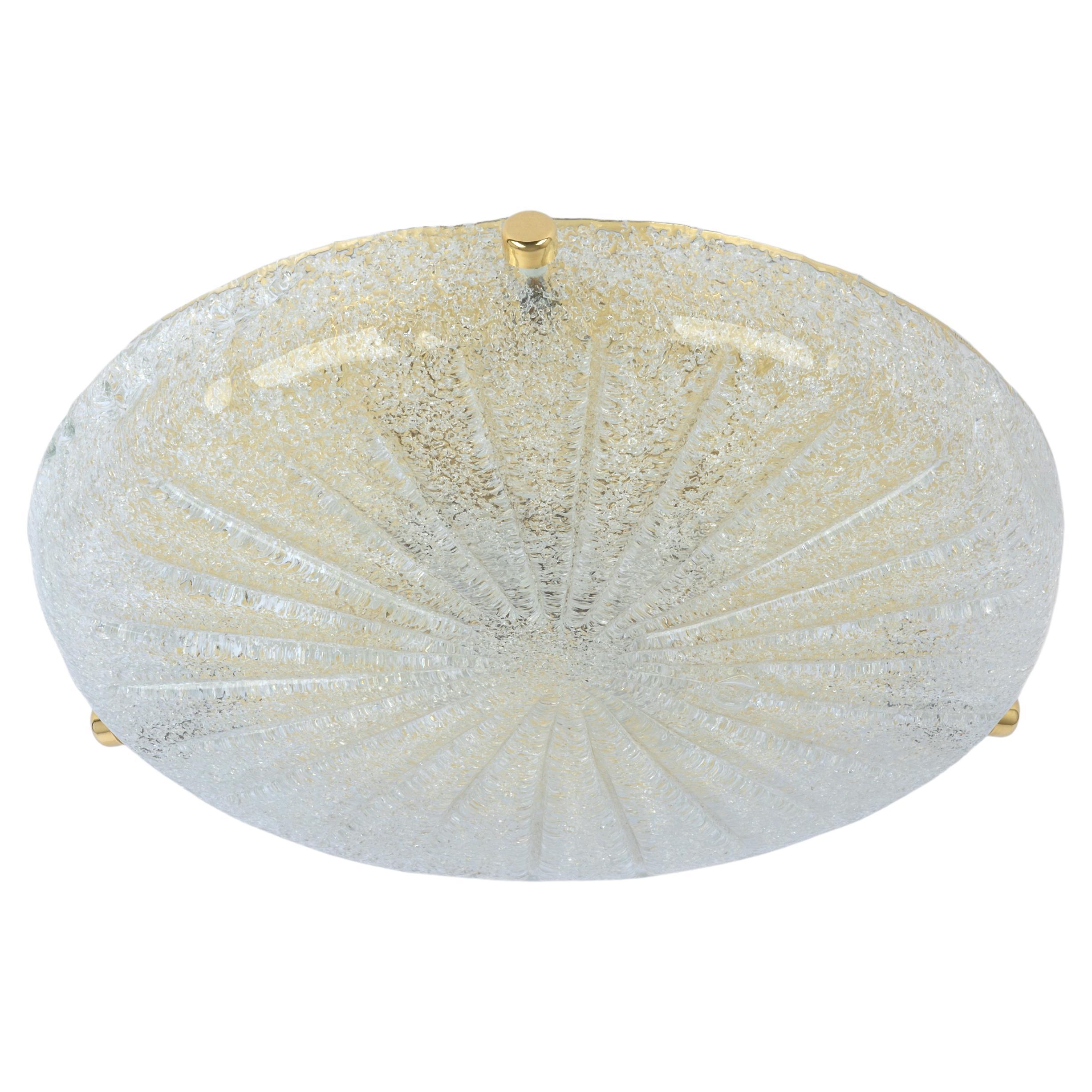 1 des 2 plafonniers ronds Sunbrust de Murano de Hillebrand, Allemagne, 1970