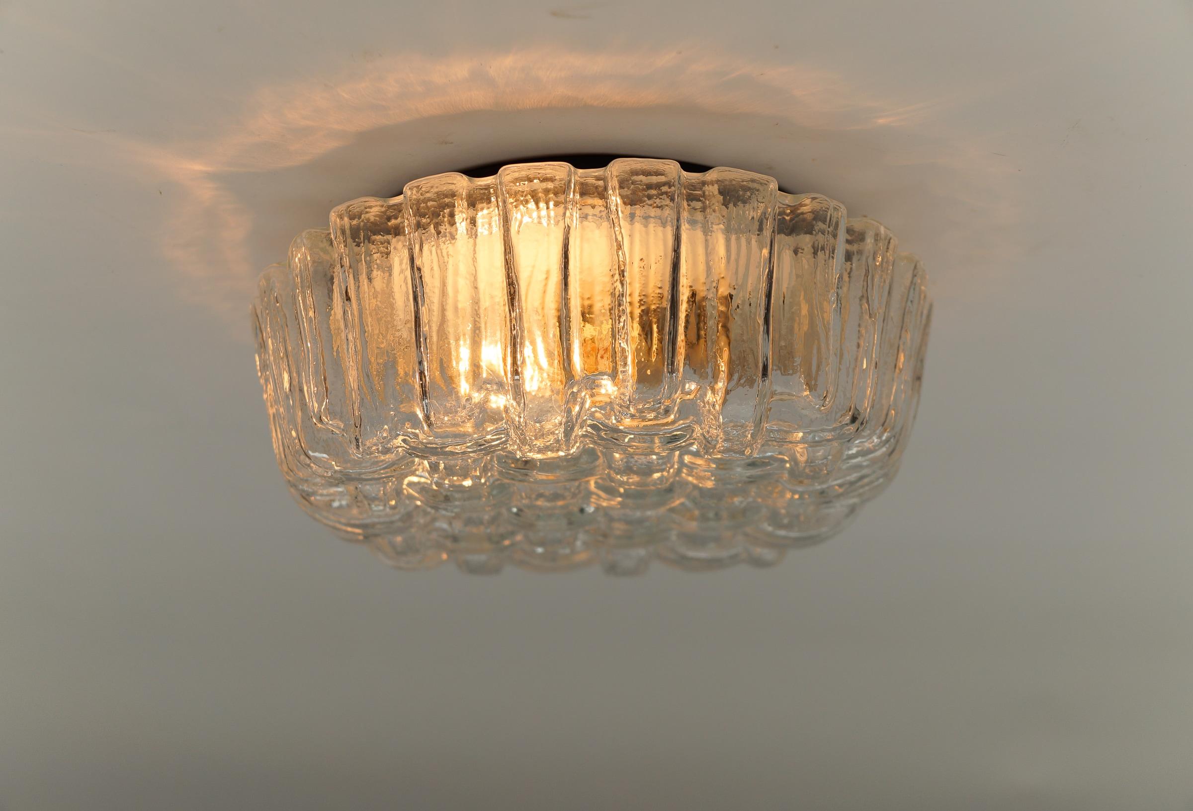Mid-Century Modern 1. of 2 Round Woven Glass Flush Mount Light or Wall Lamp, Germany 1960s For Sale