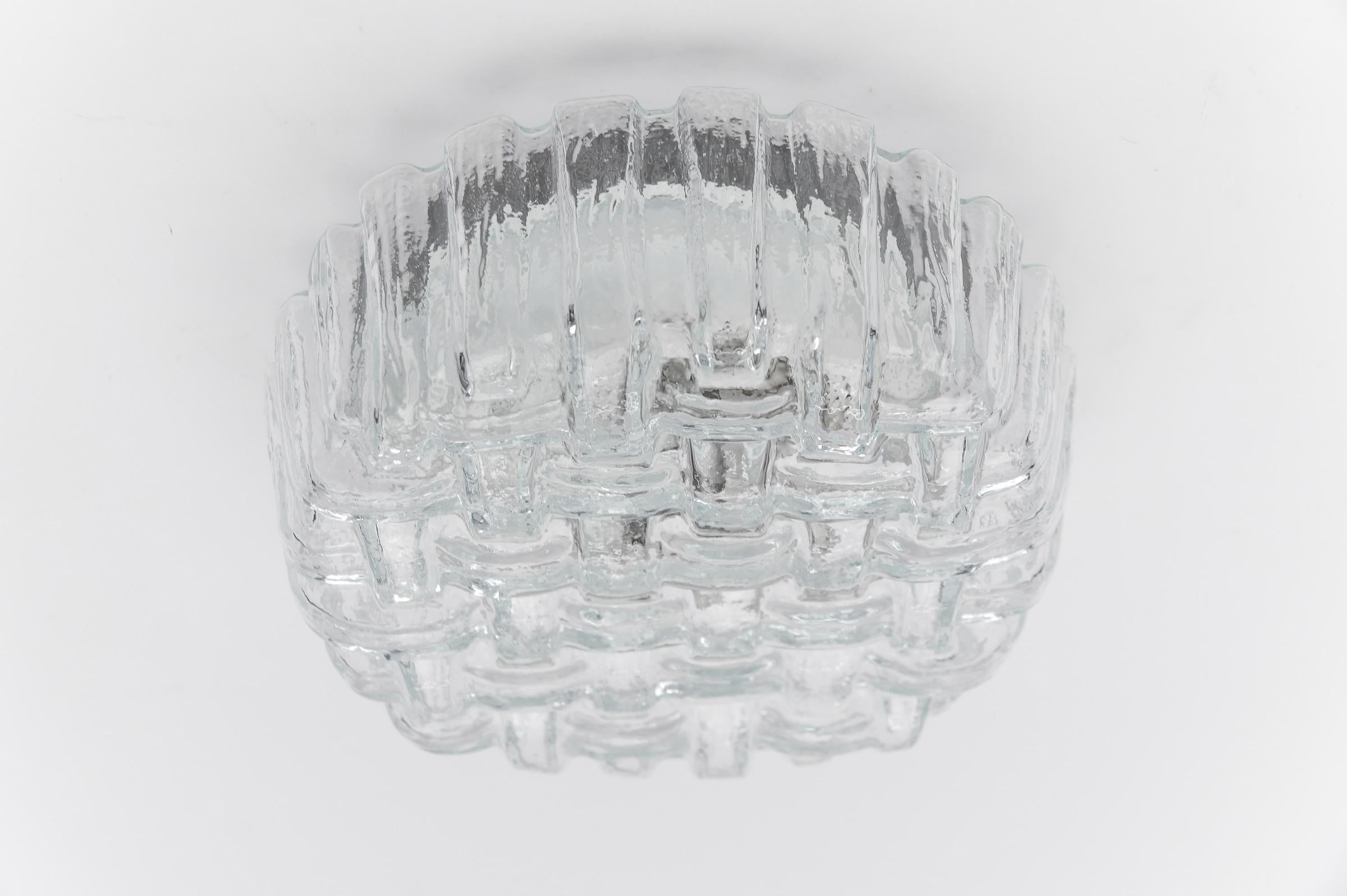 Mid-20th Century 1. of 2 Round Woven Glass Flush Mount Light or Wall Lamp, Germany 1960s For Sale