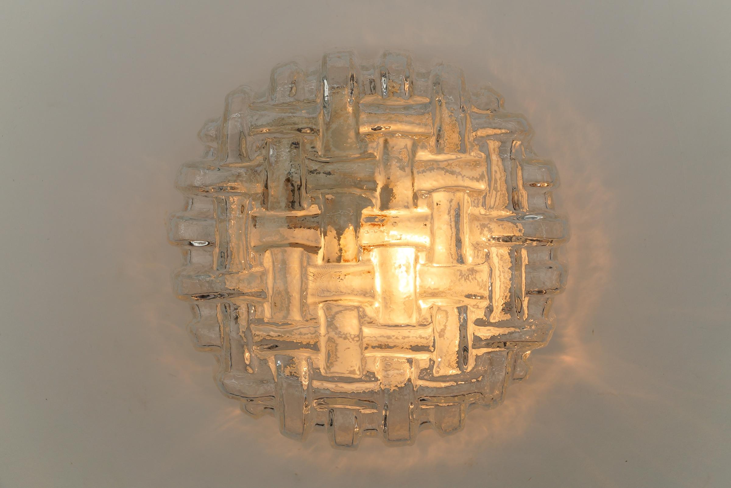 1. of 2 Round Woven Glass Flush Mount Light or Wall Lamp, Germany 1960s For Sale 1