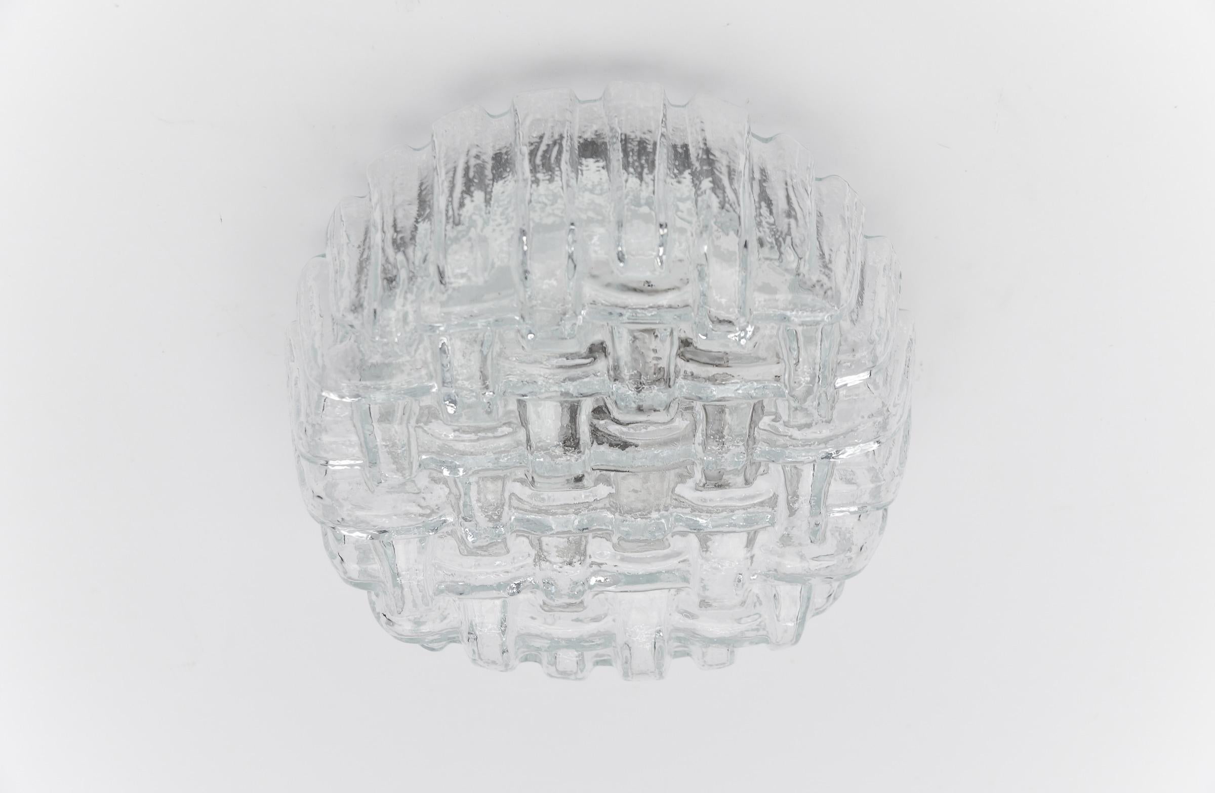 1. of 2 Round Woven Glass Flush Mount Light or Wall Lamp, Germany 1960s For Sale 2