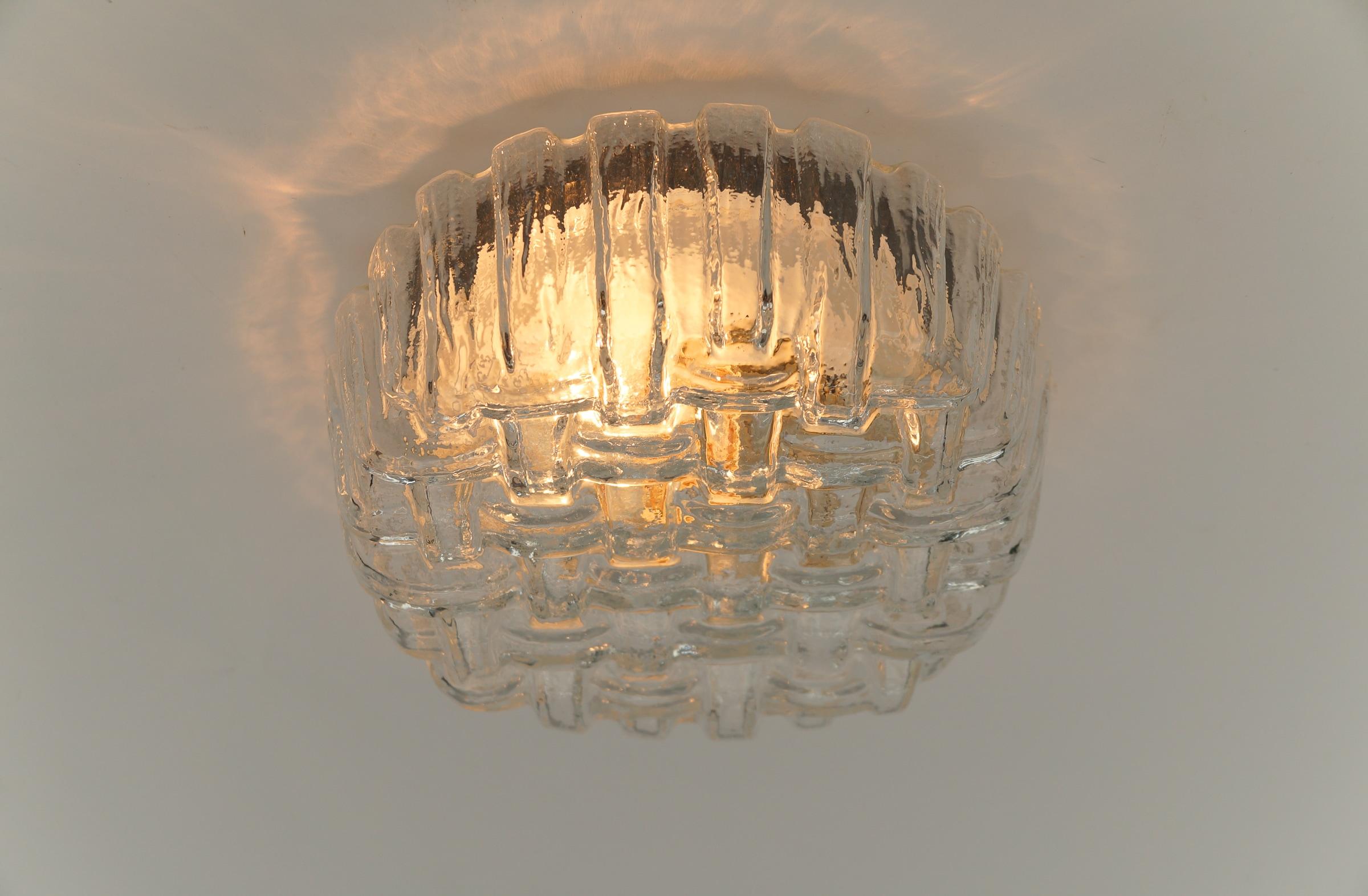 1. of 2 Round Woven Glass Flush Mount Light or Wall Lamp, Germany 1960s For Sale 3