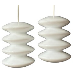 1 of 2 Royal Scandinavia Tiered White Glass Pendants, 2003