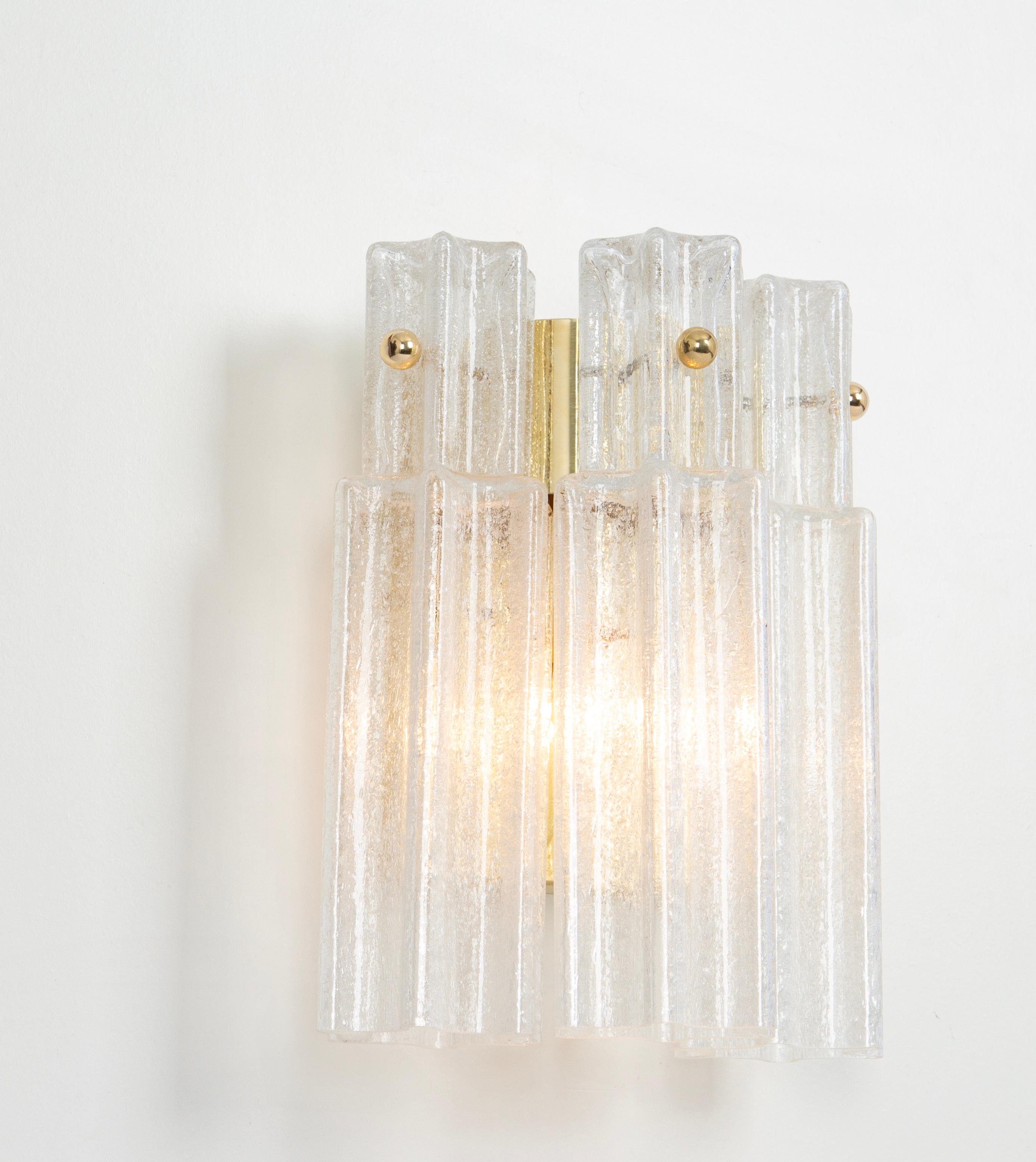 Brass 1 of 2 Sets of Frosted Glass Wall Lights by Limburg, Germany, 1960s For Sale