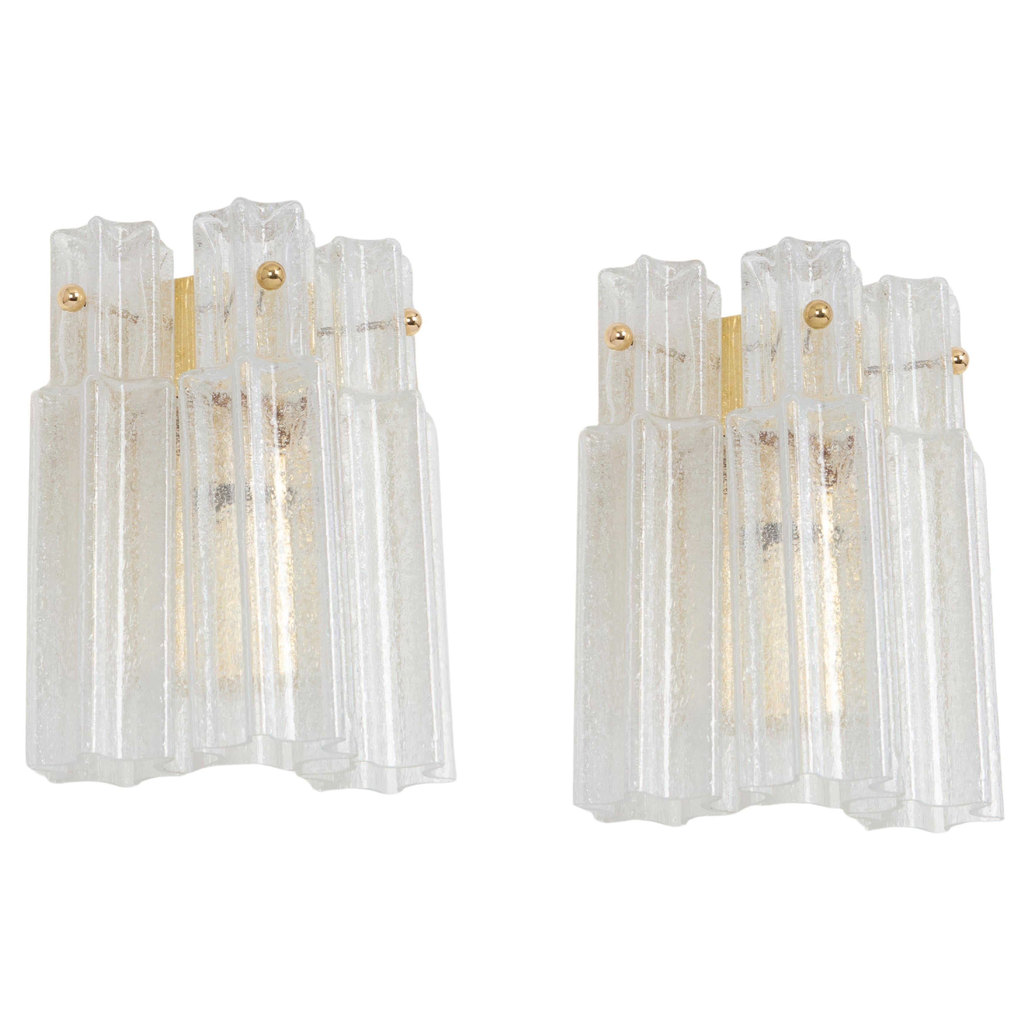 1 of 2 Sets of Frosted Glass Wall Lights by Limburg, Germany, 1960s For Sale