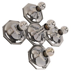 1 of 2 Sets of Large Chrome Wall / Ceiiling Light Motoko Ishii, Staff, 1970s