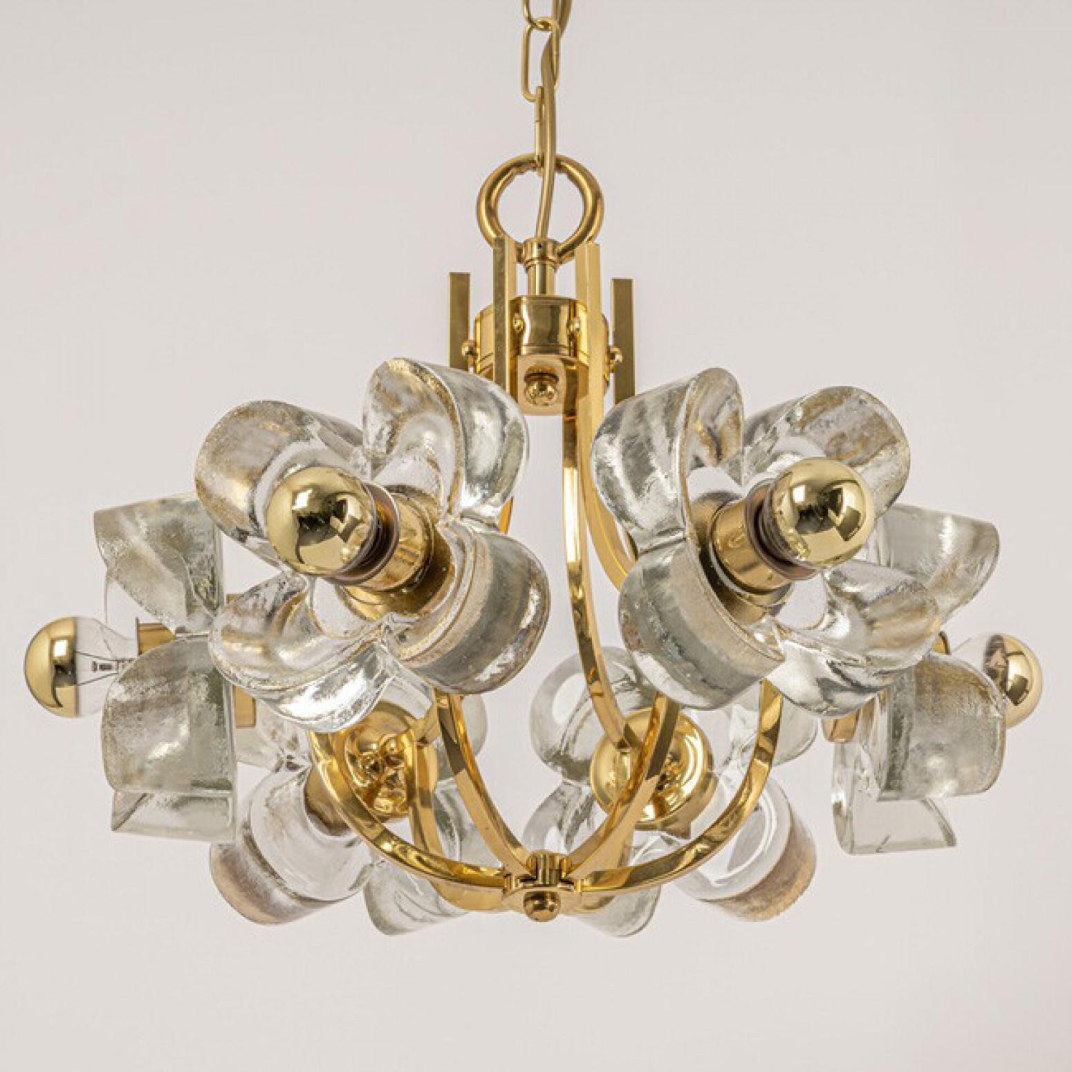 1 of 2 Sische Glass and Brass Chandelier, 1960s Modernist Design, Kalmar Style For Sale 3
