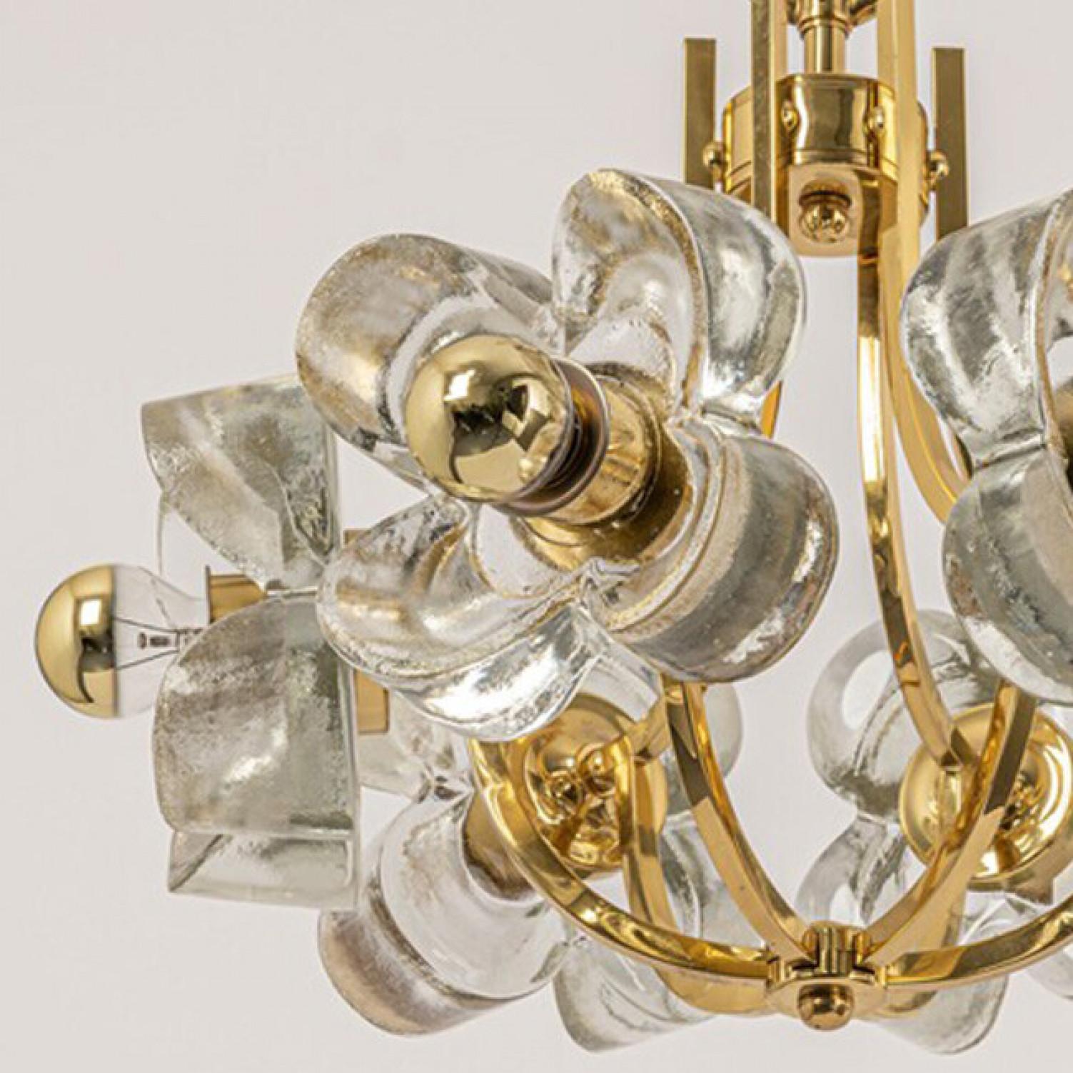 1 of 2 Sische Glass and Brass Chandelier, 1960s Modernist Design, Kalmar Style For Sale 4