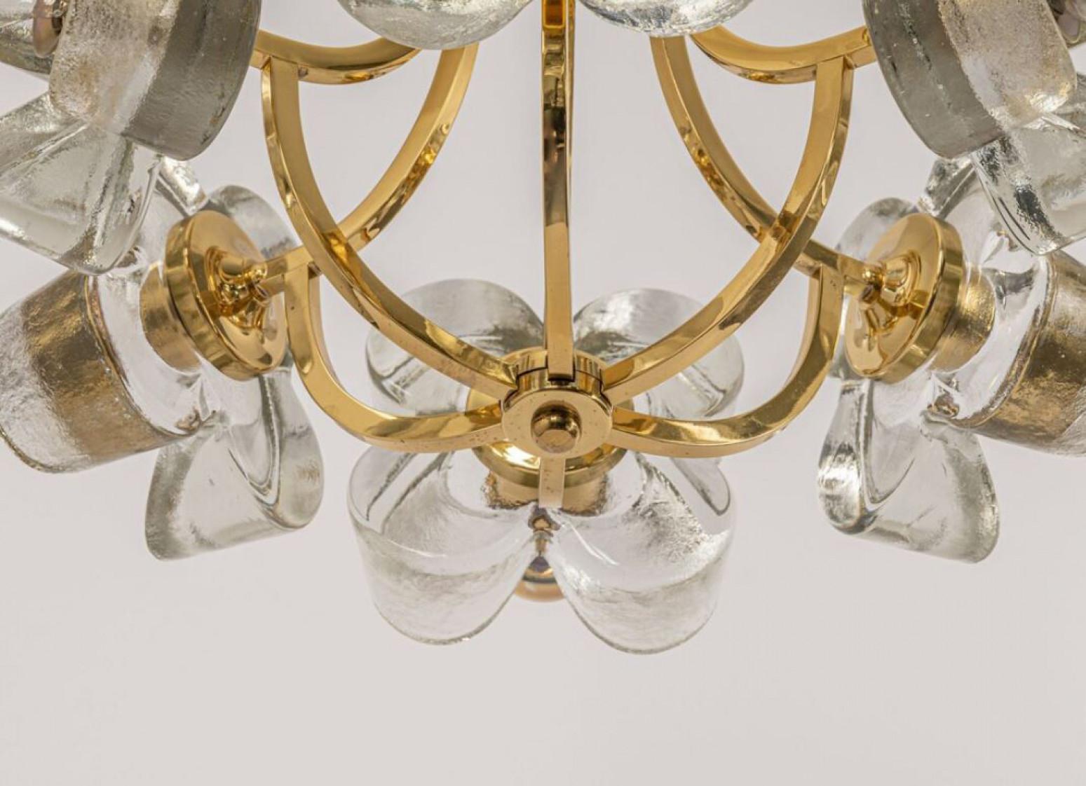 Other 1 of 2 Sische Glass and Brass Chandelier, 1960s Modernist Design, Kalmar Style For Sale