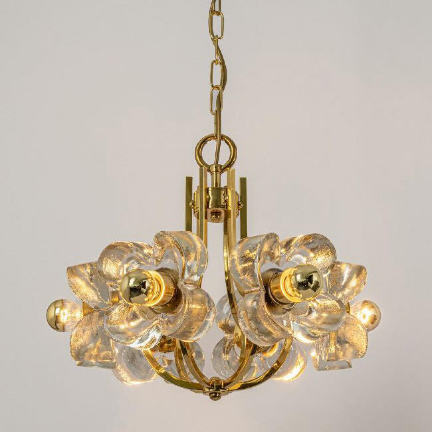 1 of 2 Sische Glass and Brass Chandelier, 1960s Modernist Design, Kalmar Style In Good Condition For Sale In Rijssen, NL