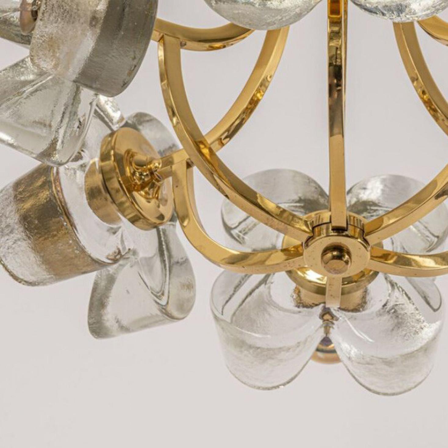 20th Century 1 of 2 Sische Glass and Brass Chandelier, 1960s Modernist Design, Kalmar Style For Sale