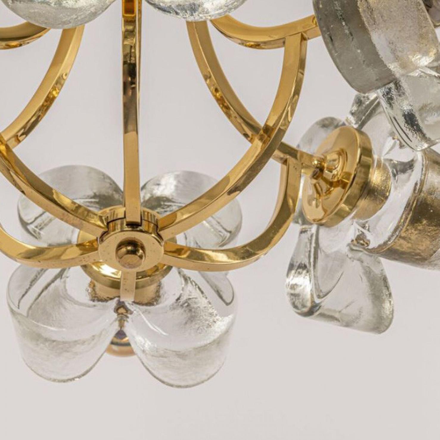 1 of 2 Sische Glass and Brass Chandelier, 1960s Modernist Design, Kalmar Style For Sale 1