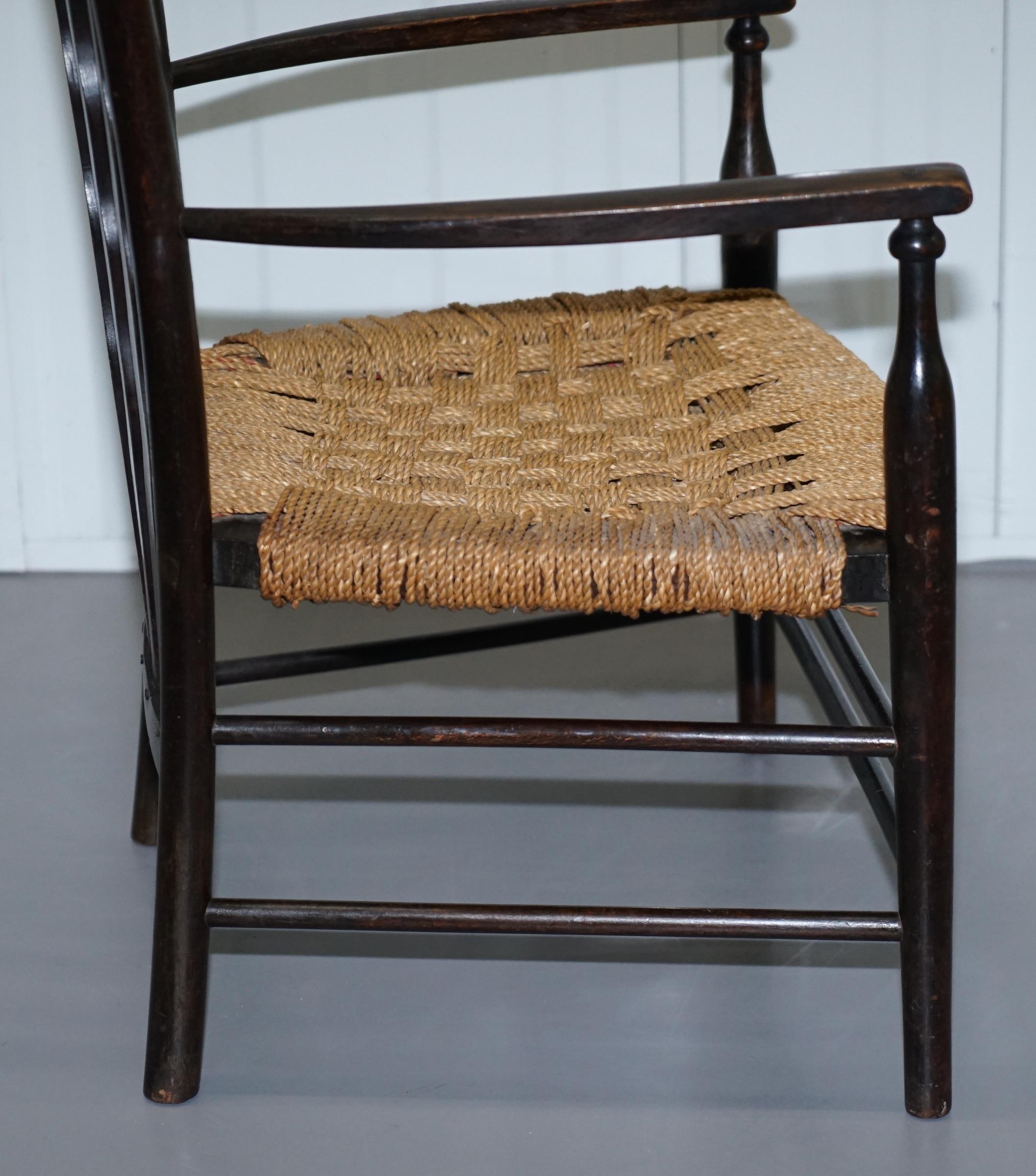 1 of 2 Small 19th Century Morris & Co Liberty London Lathback Armchair Woven For Sale 2