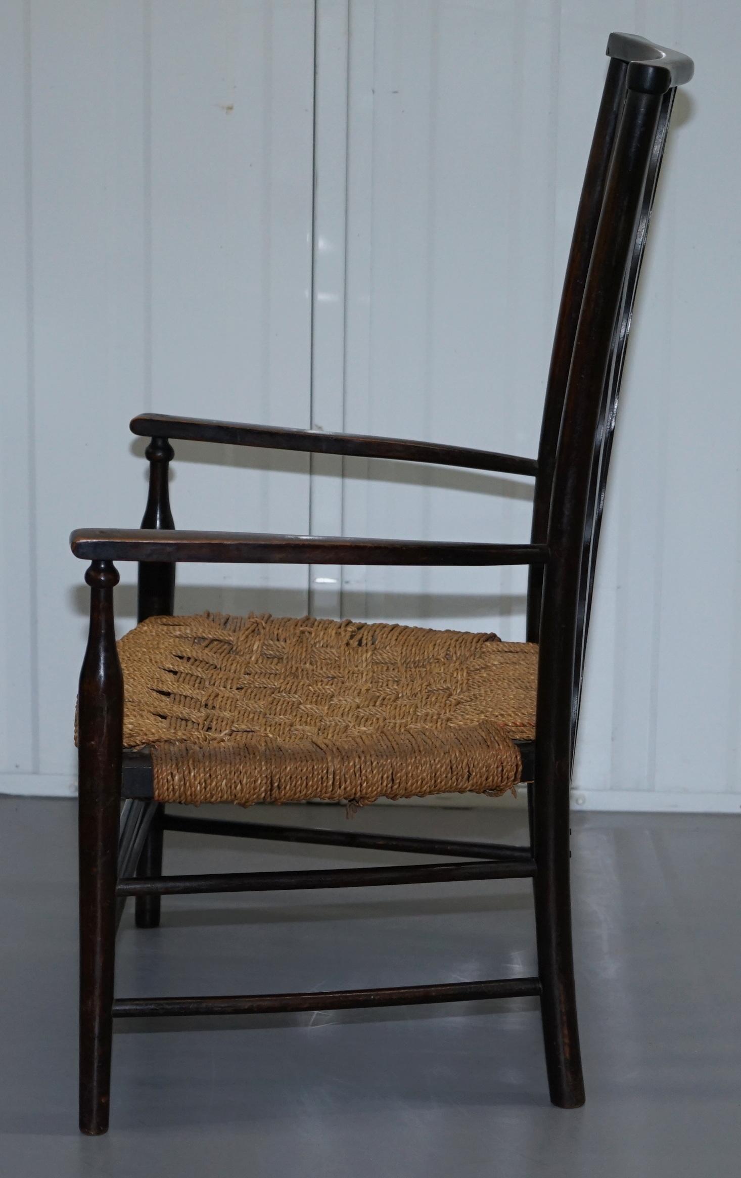 1 of 2 Small 19th Century Morris & Co Liberty London Lathback Armchair Woven For Sale 5