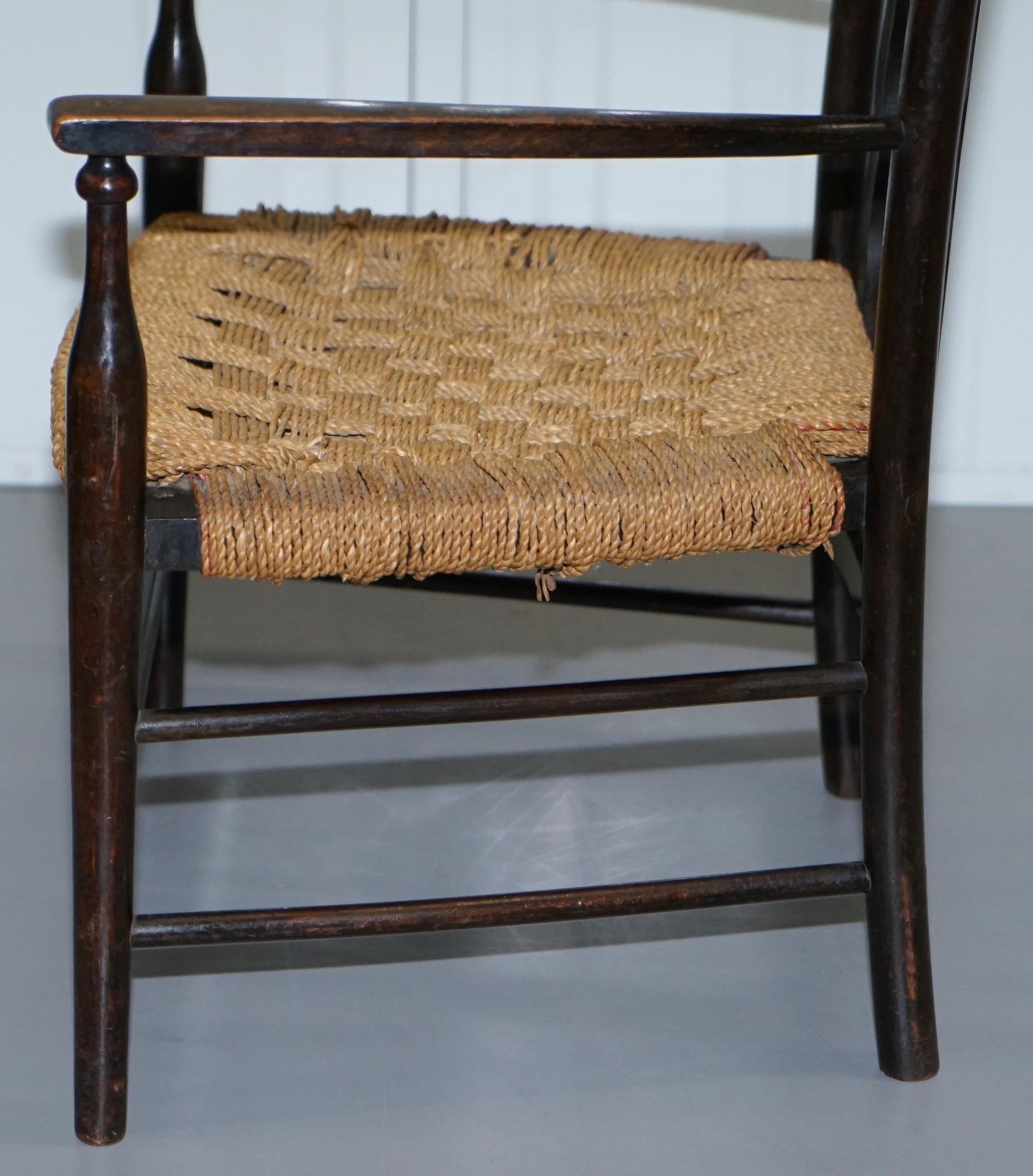 1 of 2 Small 19th Century Morris & Co Liberty London Lathback Armchair Woven For Sale 6