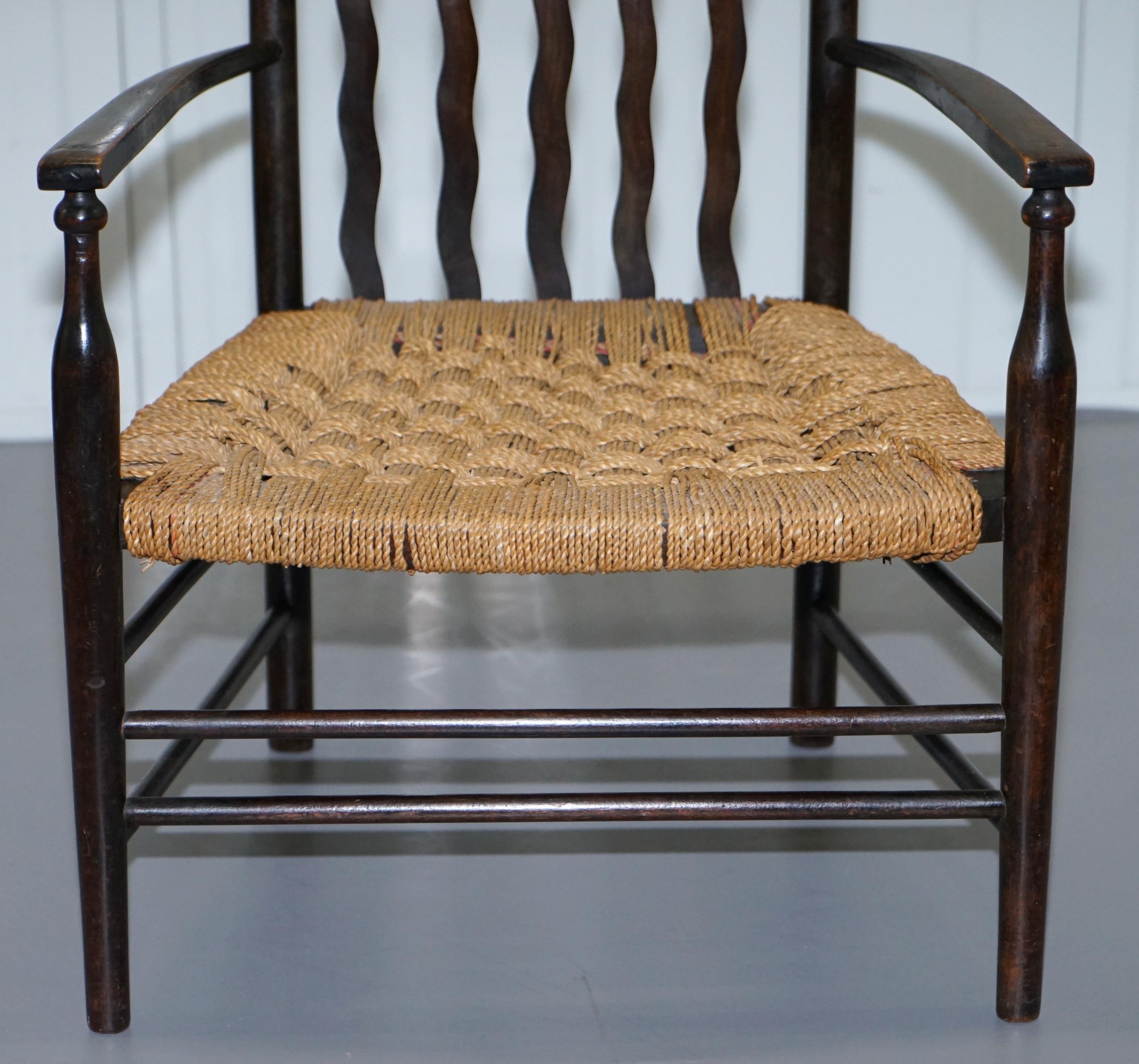 Wood 1 of 2 Small 19th Century Morris & Co Liberty London Lathback Armchair Woven For Sale