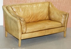 1 of 2 Small and Compact Halo Reggio Tan Brown Leather Two-Seat Sofas