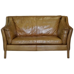 1 of 2 Small and Compact Halo Reggio Tan Brown Leather Two-Seat Sofas