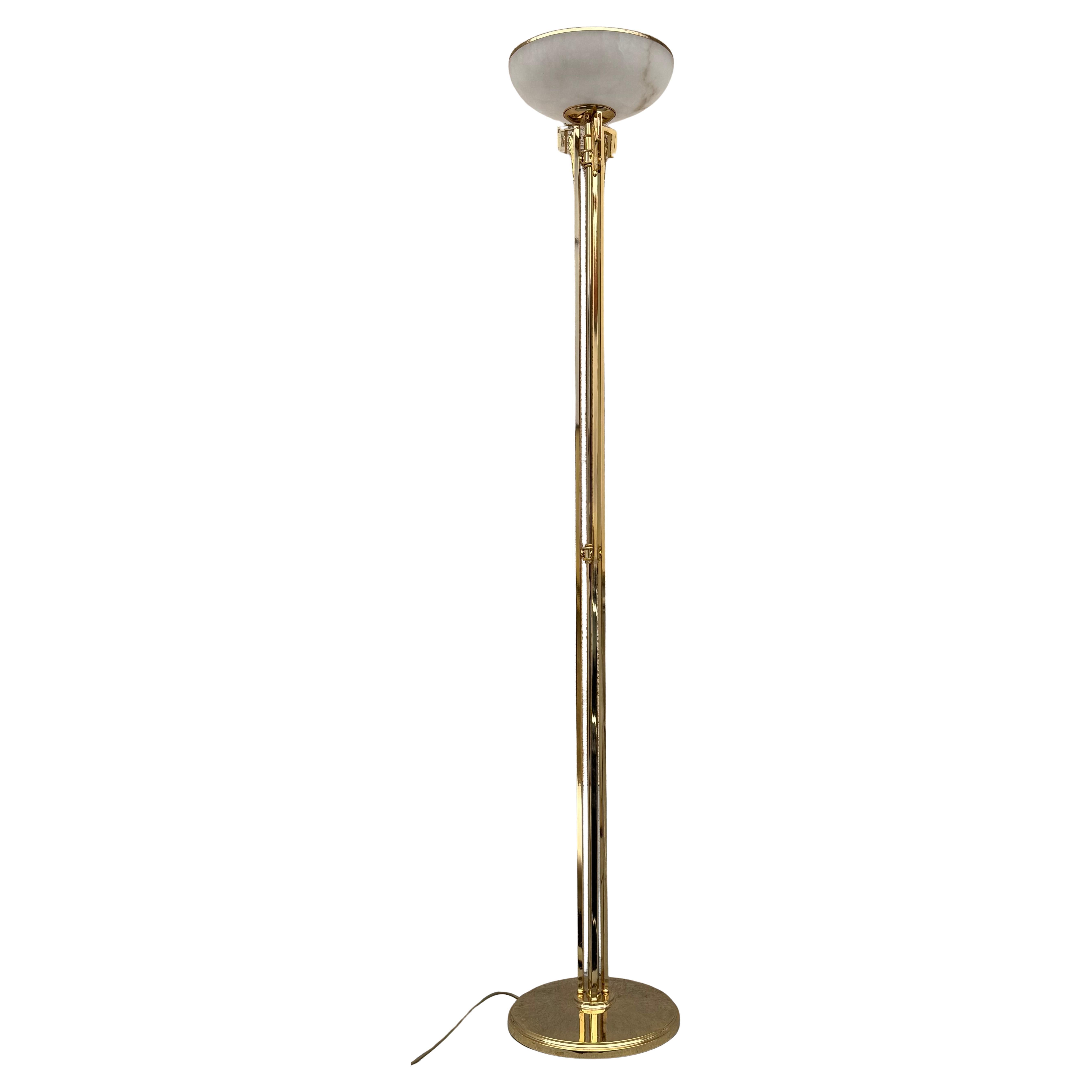 1 de 2 Lámpara de pie "Línea Española" de latón dorado y alabastro de PALWA, años 90