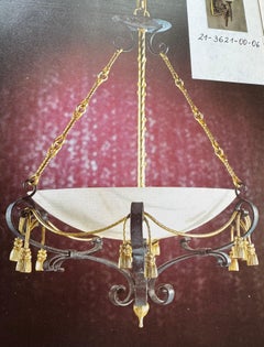 1 of 2 "Spanish Line" Iron Brass and Glass Chandelier by PALWA, 1990s