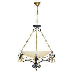 1 of 2 Lampadario "Spanish Line" in ferro, ottone e vetro di Palwa, anni
90