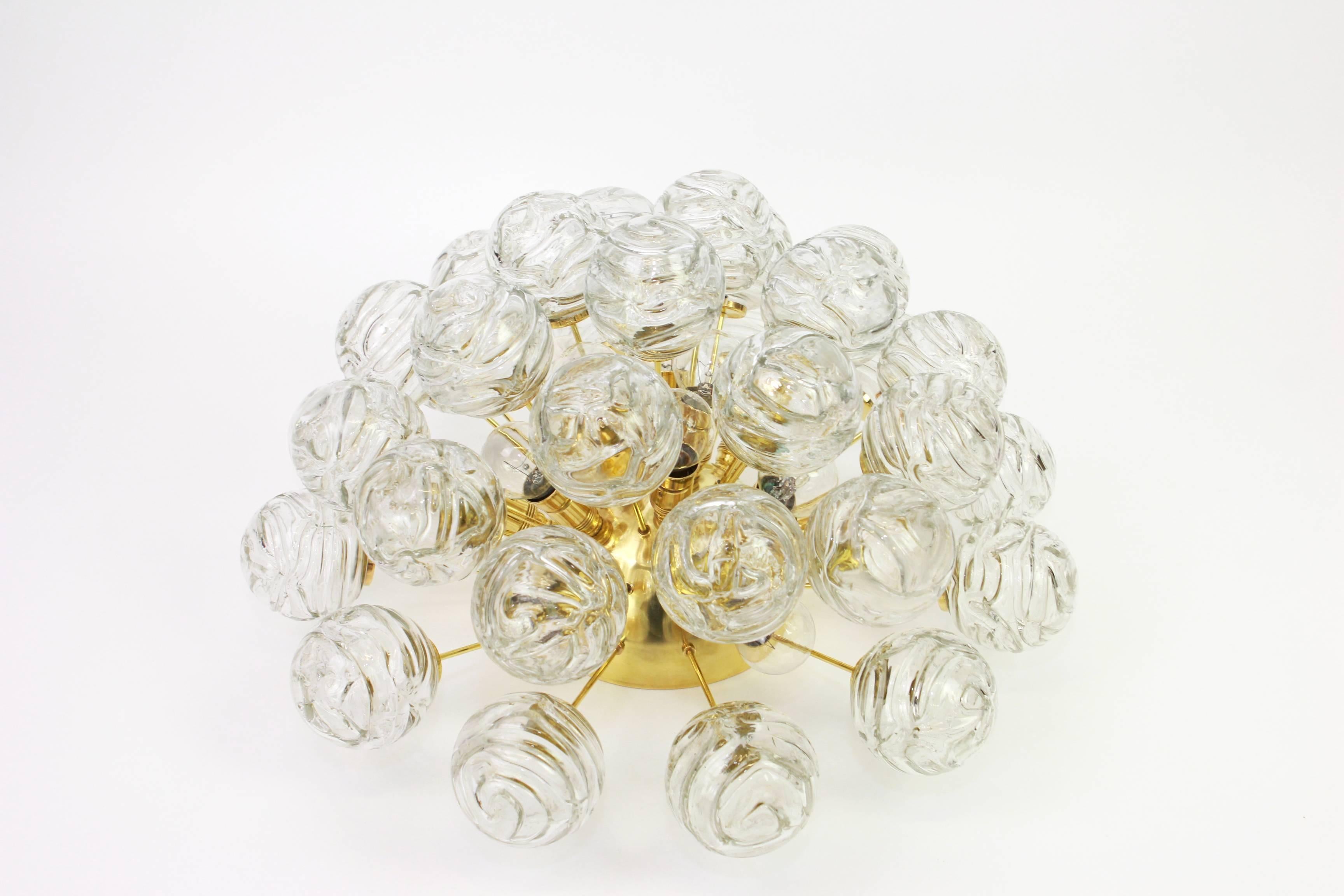 Mid-Century Modern 1 of 2 Spectacular Sputnik Flushmount Glass Snow Balls by Doria, Germany, 1970s For Sale