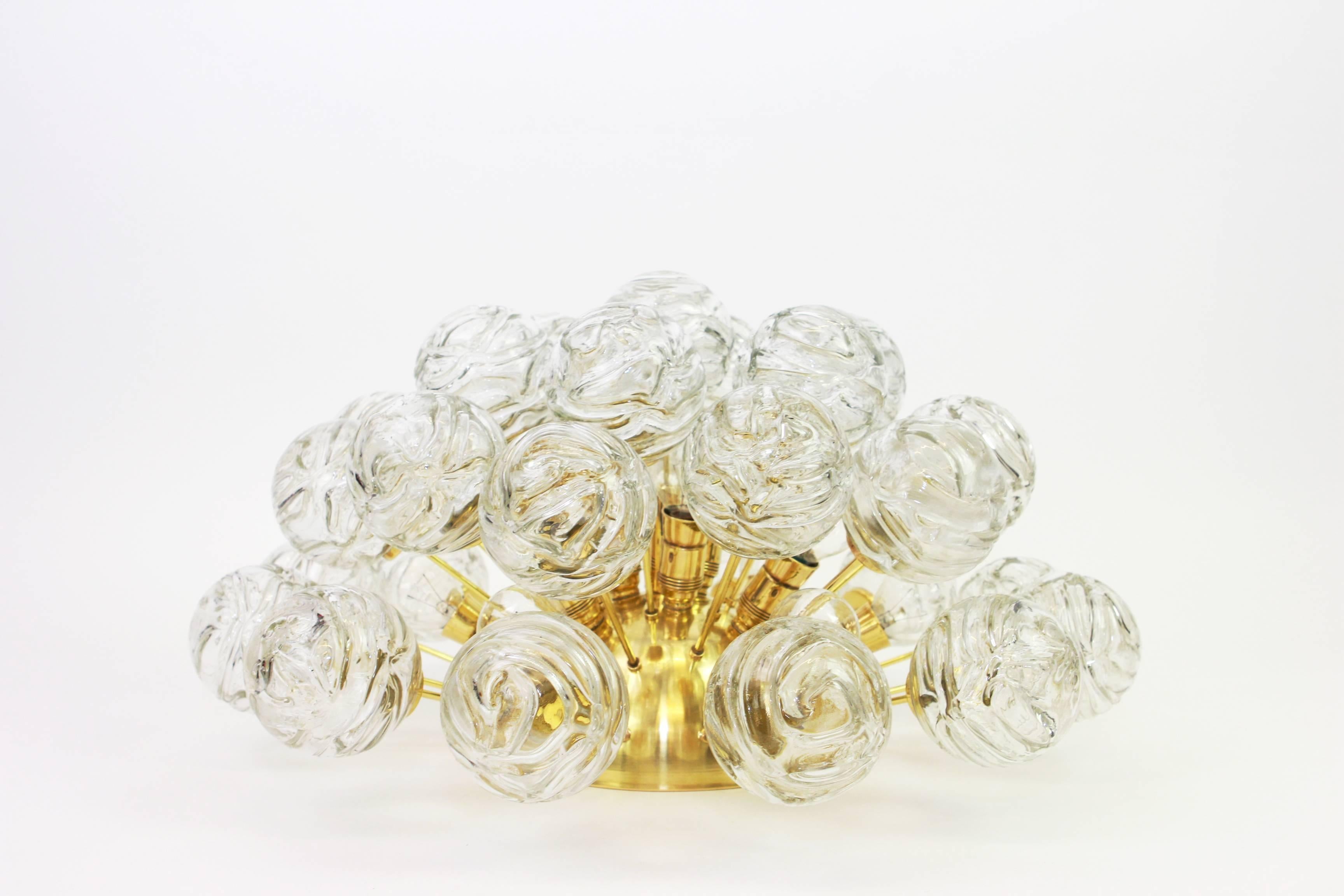 Mid-Century Modern 1 of 2 Spectacular Sputnik Flushmount Glass Snow Balls by Doria, Germany, 1970s For Sale