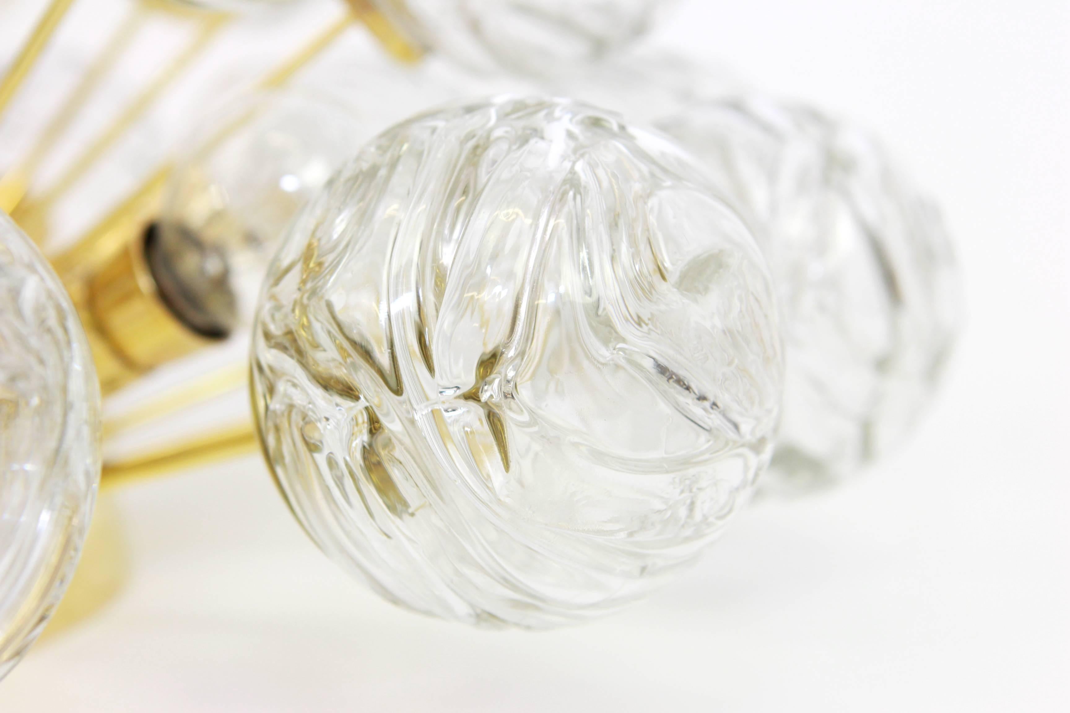 Brass 1 of 2 Spectacular Sputnik Flushmount Glass Snow Balls by Doria, Germany, 1970s For Sale