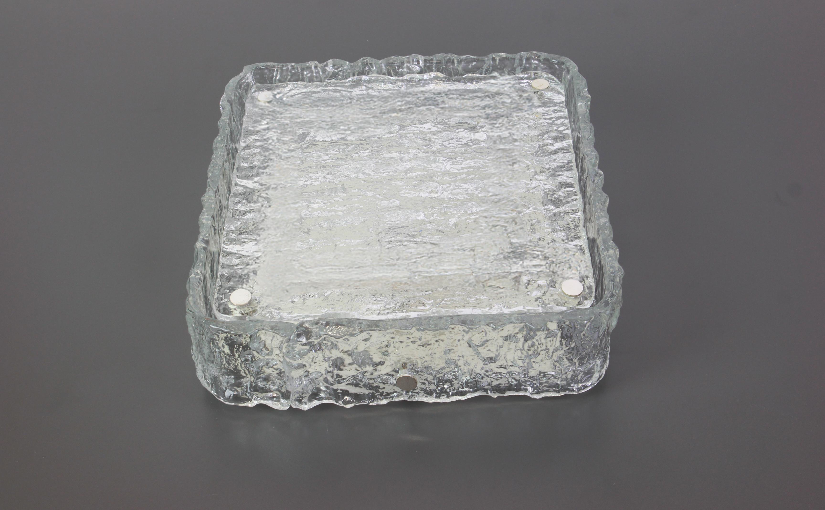 1 of 2 Square Murano Ice Glass Flush Mount, Kaiser, Germany, 1970s In Good Condition For Sale In Aachen, NRW