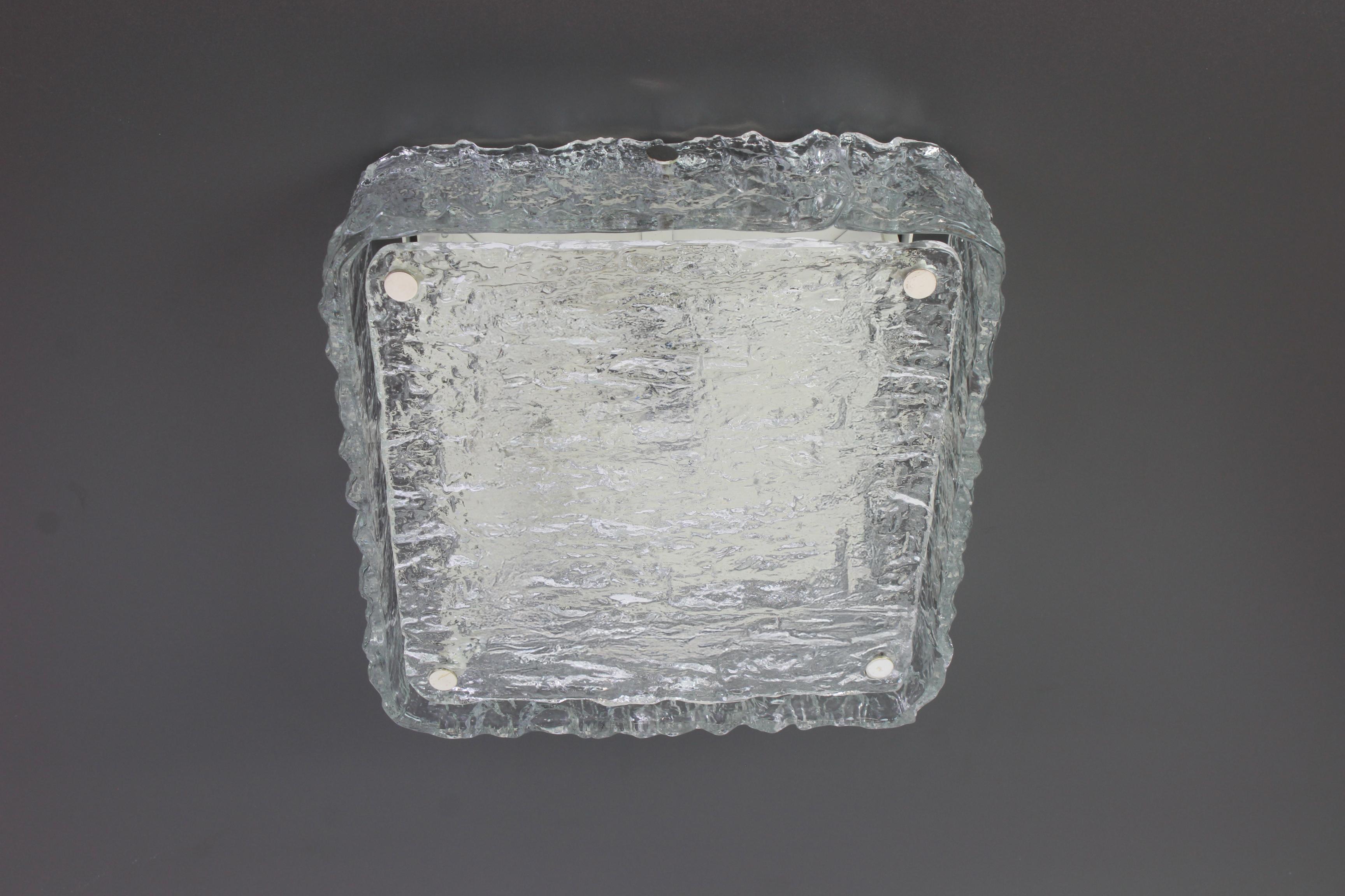 Late 20th Century 1 of 2 Square Murano Ice Glass Flush Mount, Kaiser, Germany, 1970s For Sale