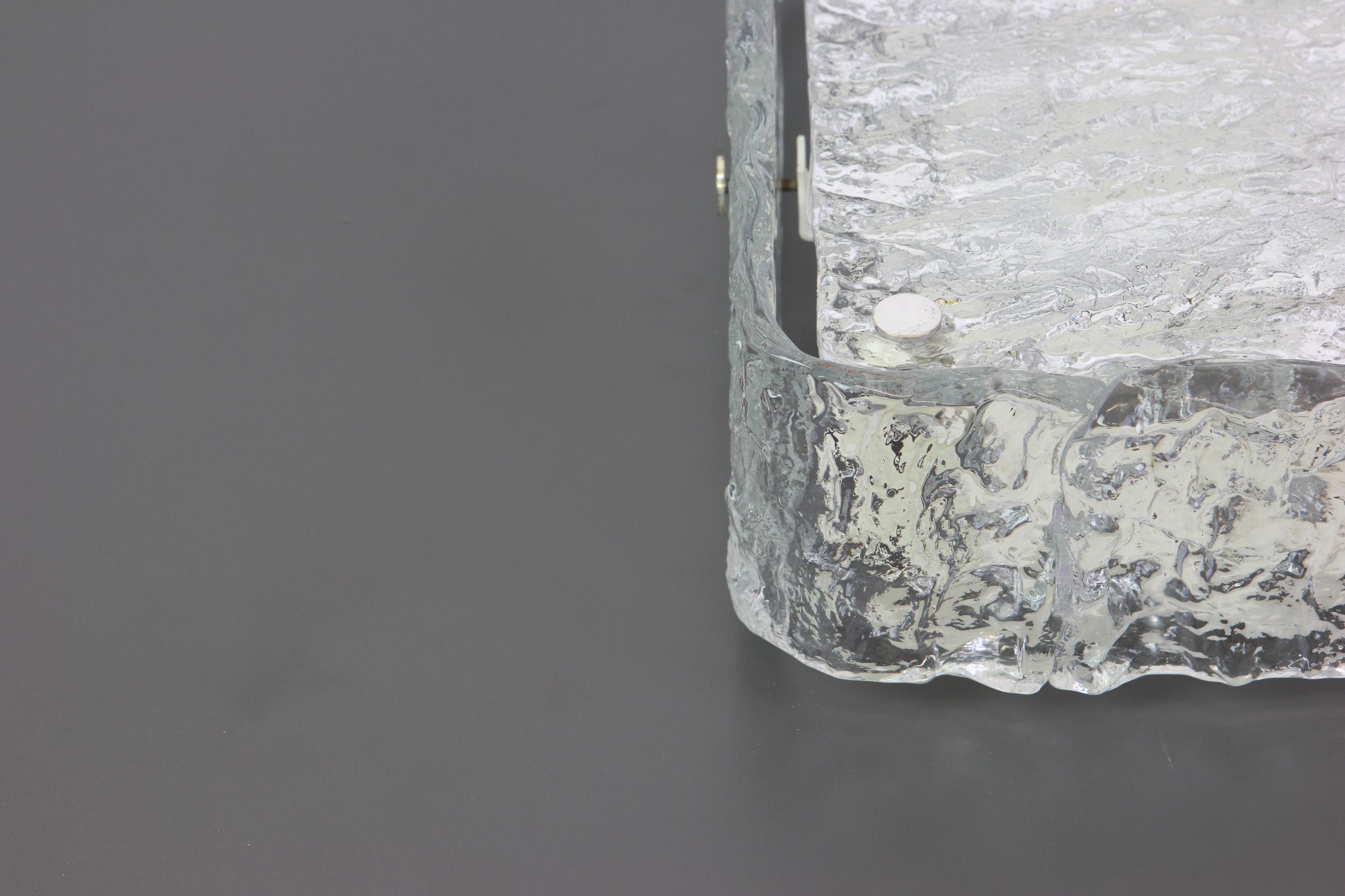 Murano Glass 1 of 2 Square Murano Ice Glass Flush Mount, Kaiser, Germany, 1970s For Sale